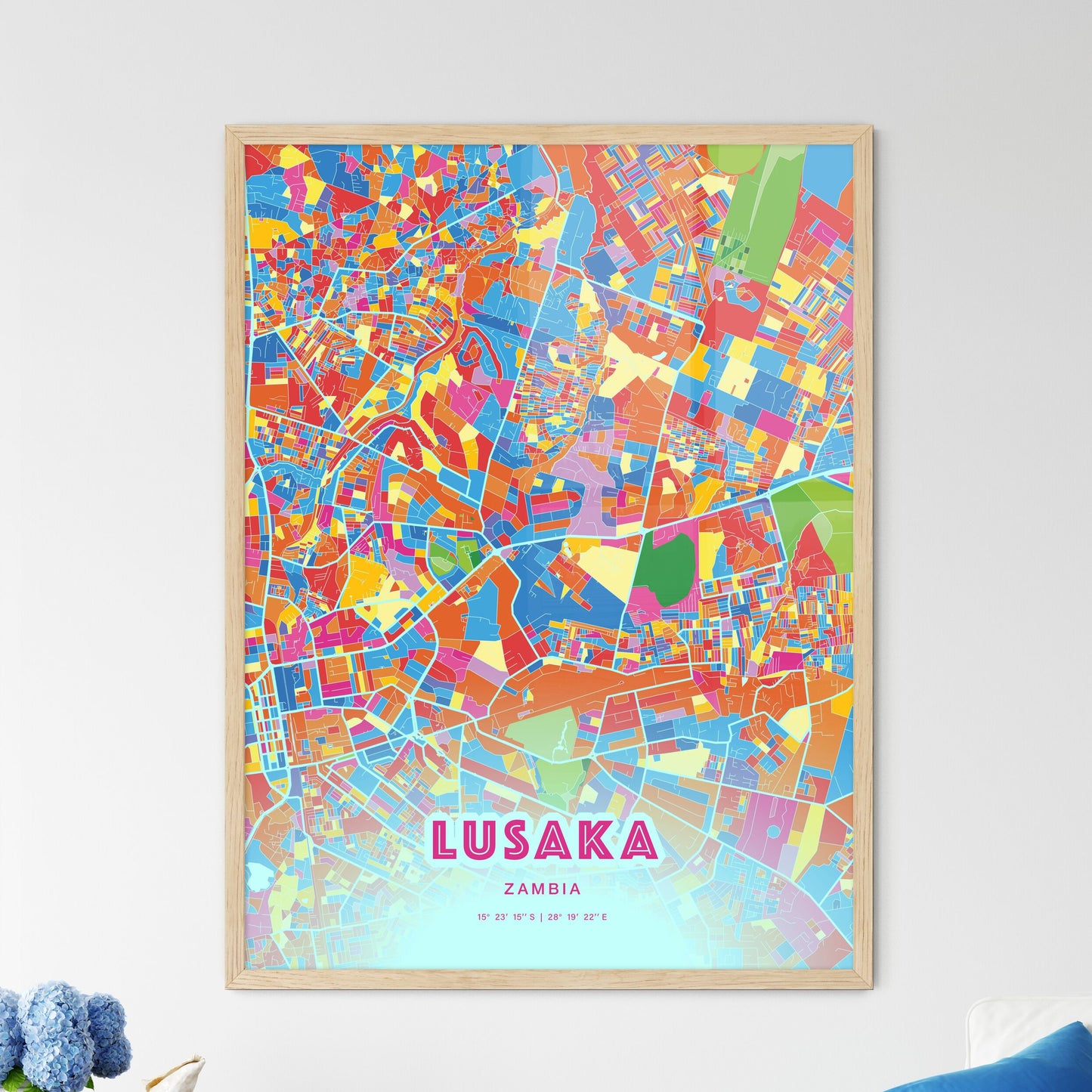 Colorful Lusaka Zambia Fine Art Map Crazy Colors