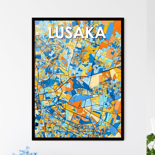 LUSAKA ZAMBIA Vibrant Colorful Art Map Poster Blue Orange