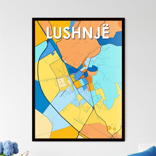 LUSHNJË ALBANIA Vibrant Colorful Art Map Poster Blue Orange