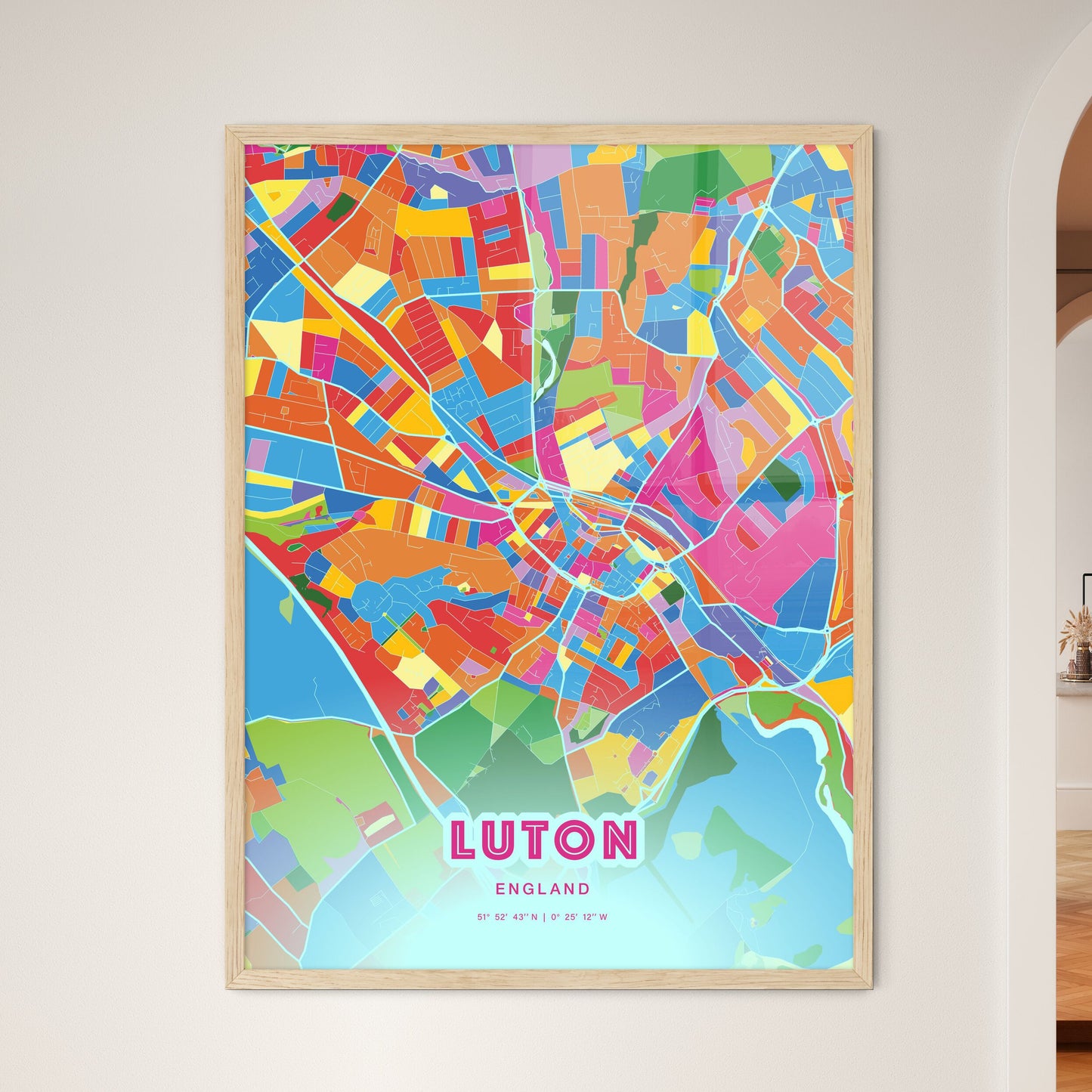 Colorful Luton England Fine Art Map Crazy Colors