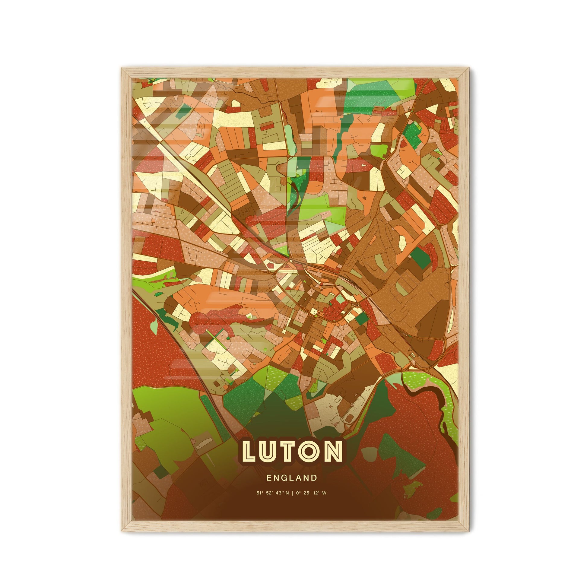 Colorful Luton England Fine Art Map Farmhouse