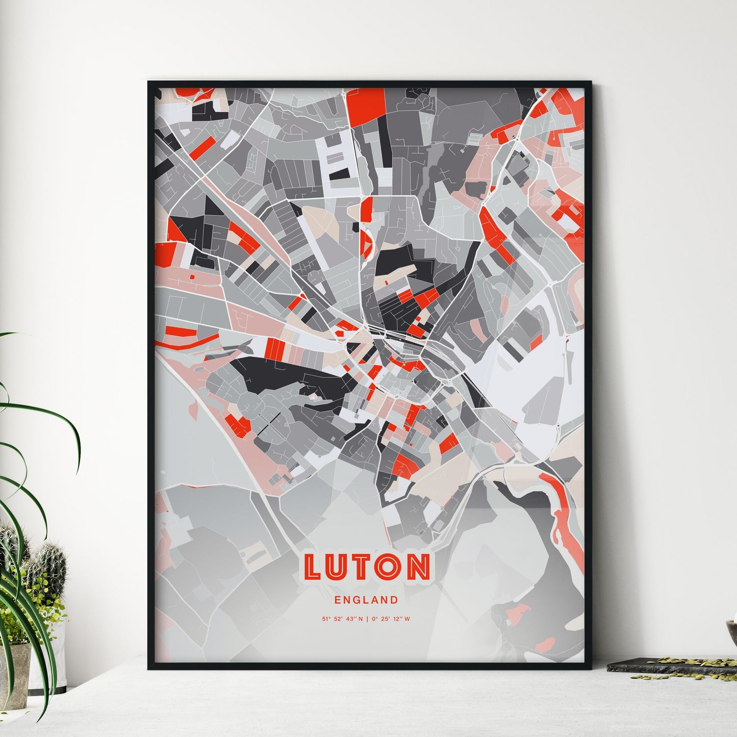 Colorful Luton England Fine Art Map Modern Expressive