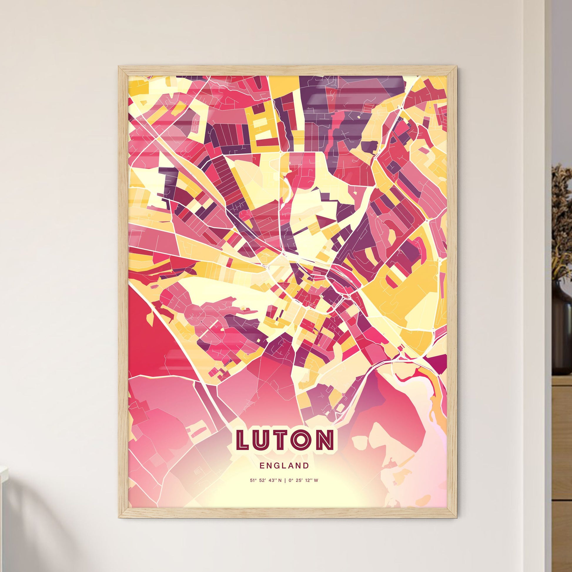 Colorful Luton England Fine Art Map Hot Red