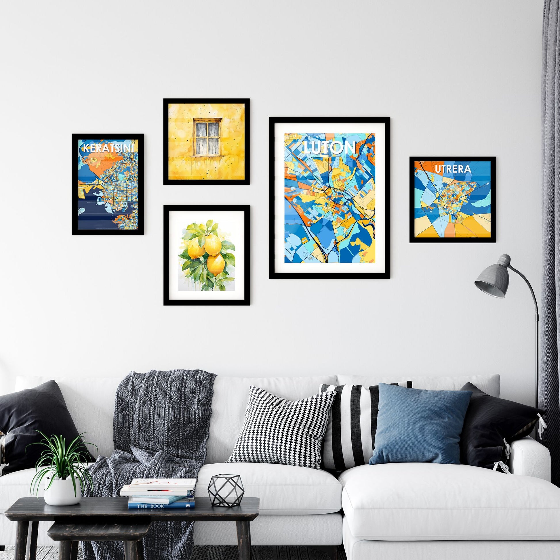 LUTON ENGLAND Vibrant Colorful Art Map Poster Blue Orange