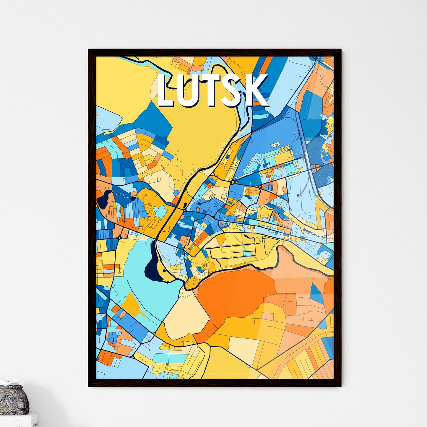 LUTSK UKRAINE Vibrant Colorful Art Map Poster Blue Orange