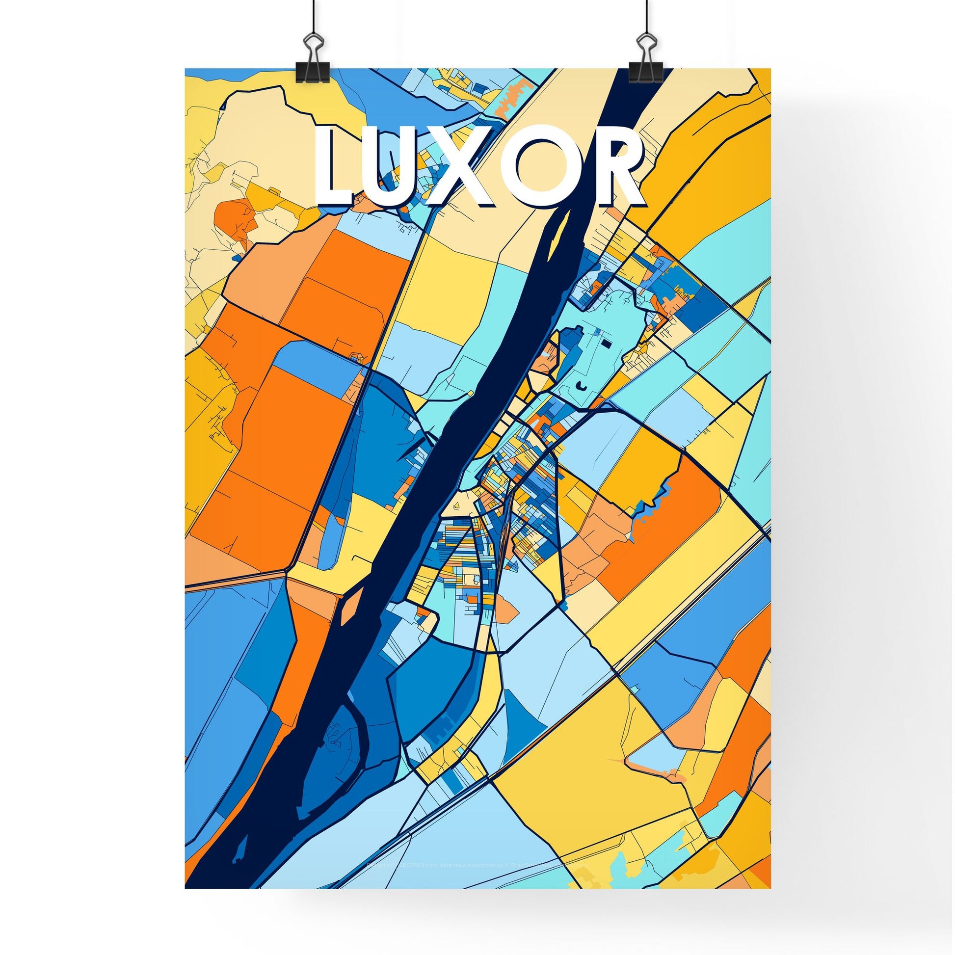 LUXOR EGYPT Vibrant Colorful Art Map Poster Blue Orange