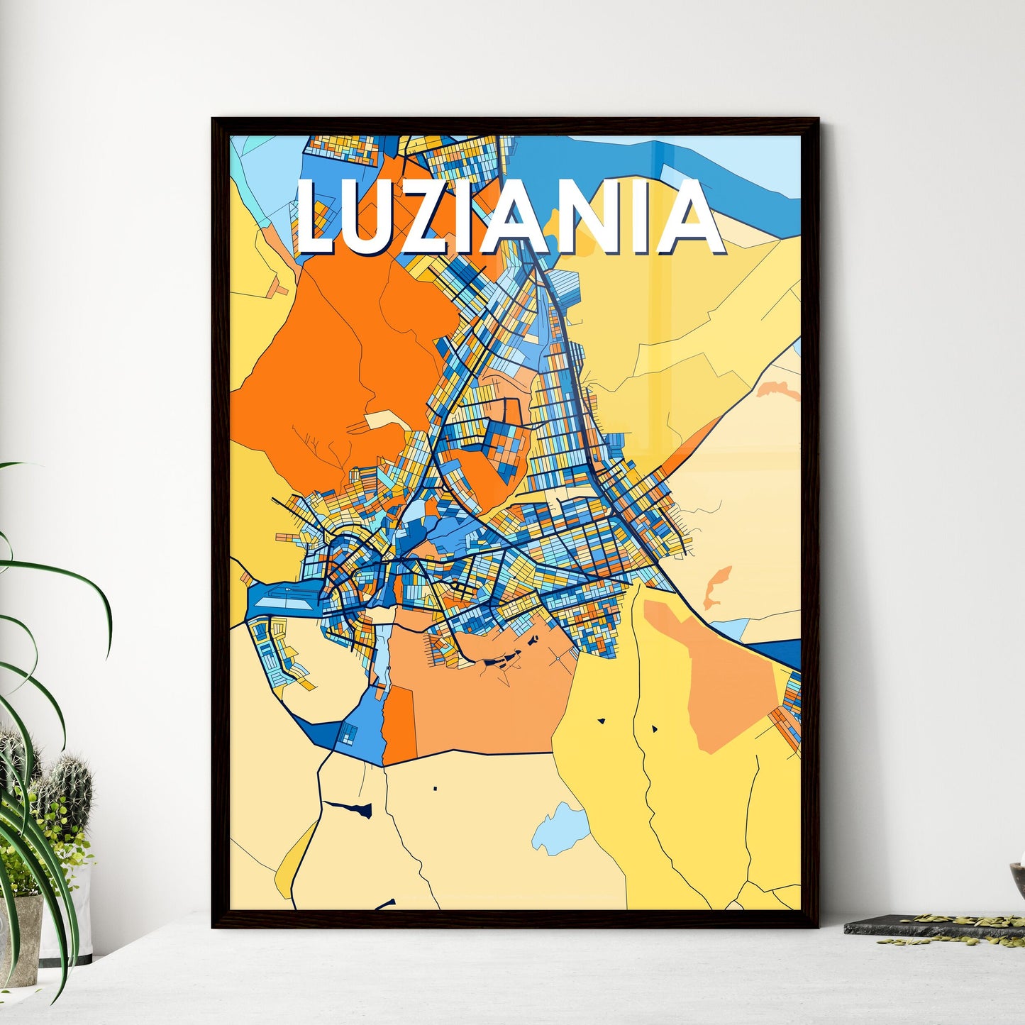 LUZIANIA BRAZIL Vibrant Colorful Art Map Poster Blue Orange