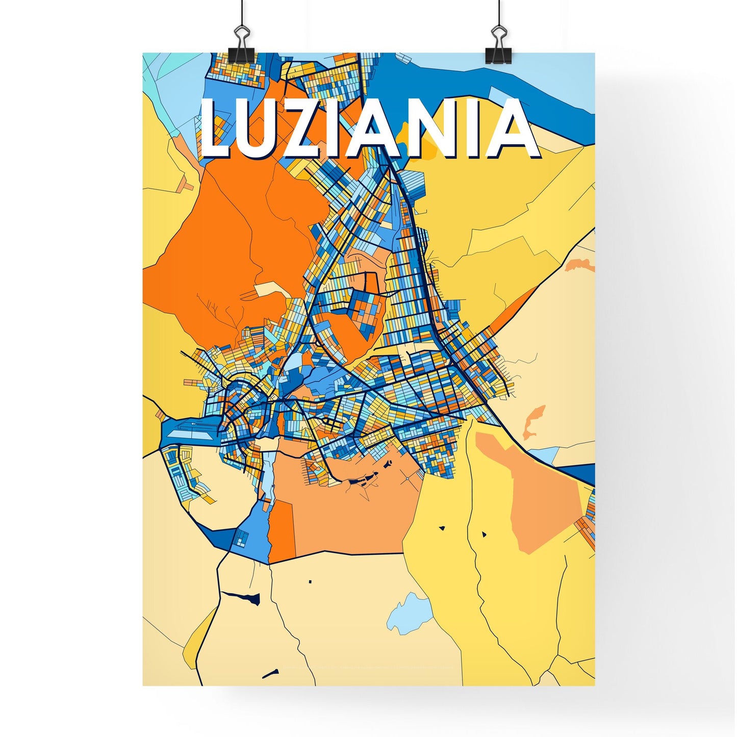 LUZIANIA BRAZIL Vibrant Colorful Art Map Poster Blue Orange