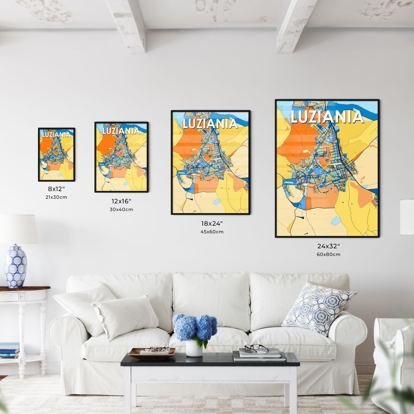 LUZIANIA BRAZIL Vibrant Colorful Art Map Poster Blue Orange