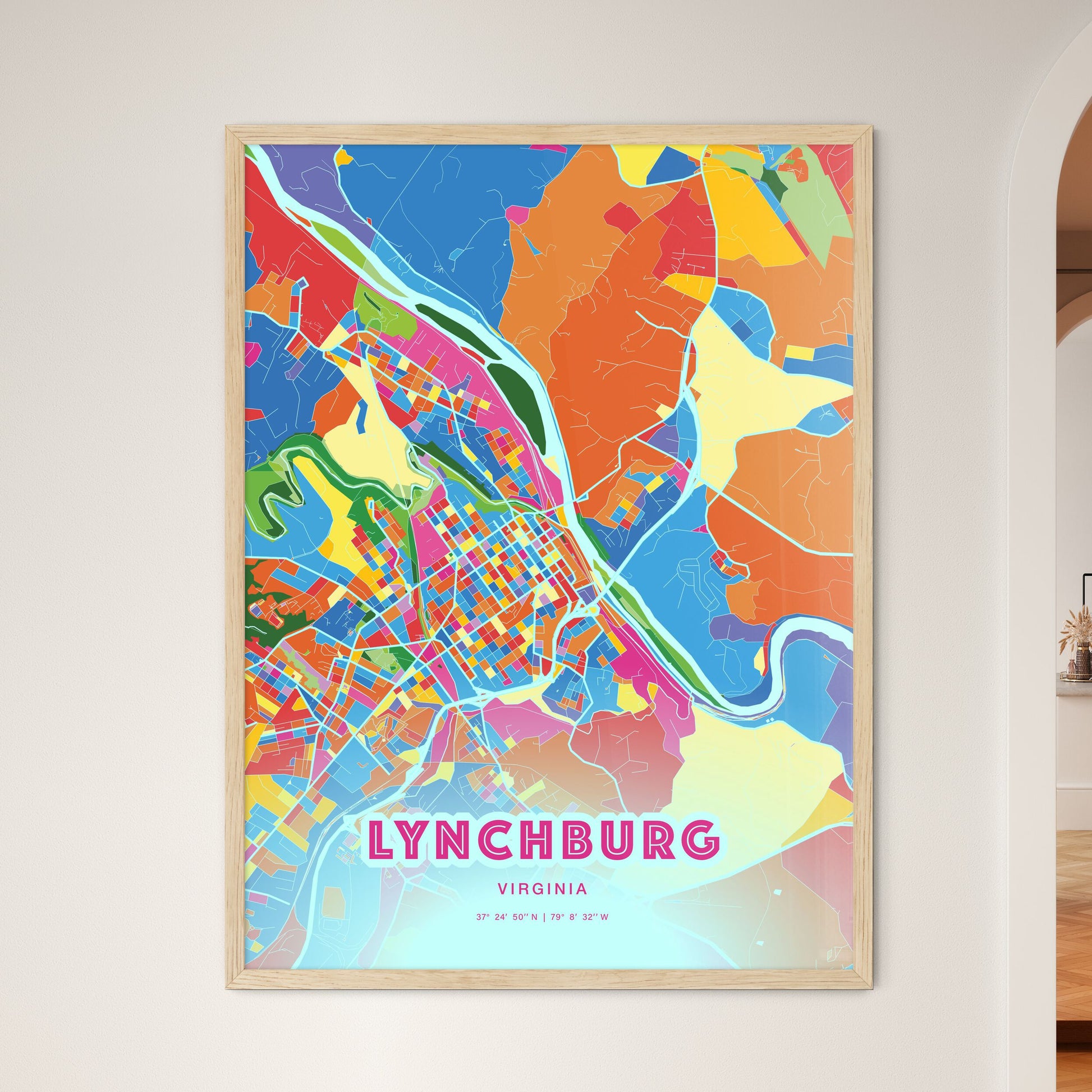 Colorful Lynchburg Virginia Fine Art Map Crazy Colors