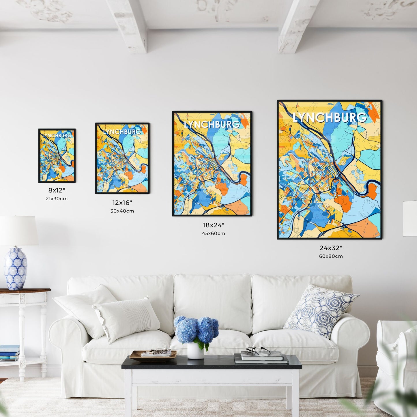 LYNCHBURG VIRGINIA Vibrant Colorful Art Map Poster Blue Orange