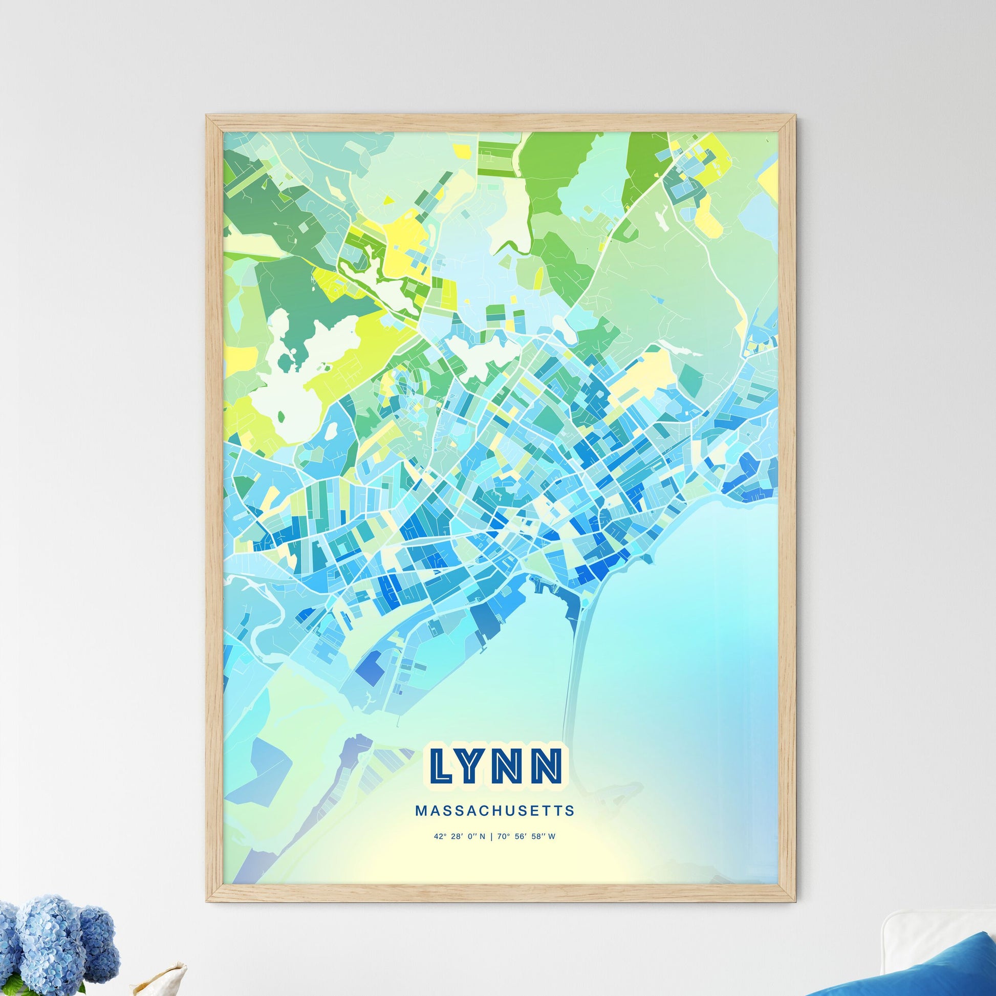 Colorful Lynn Massachusetts Fine Art Map Cool Blue