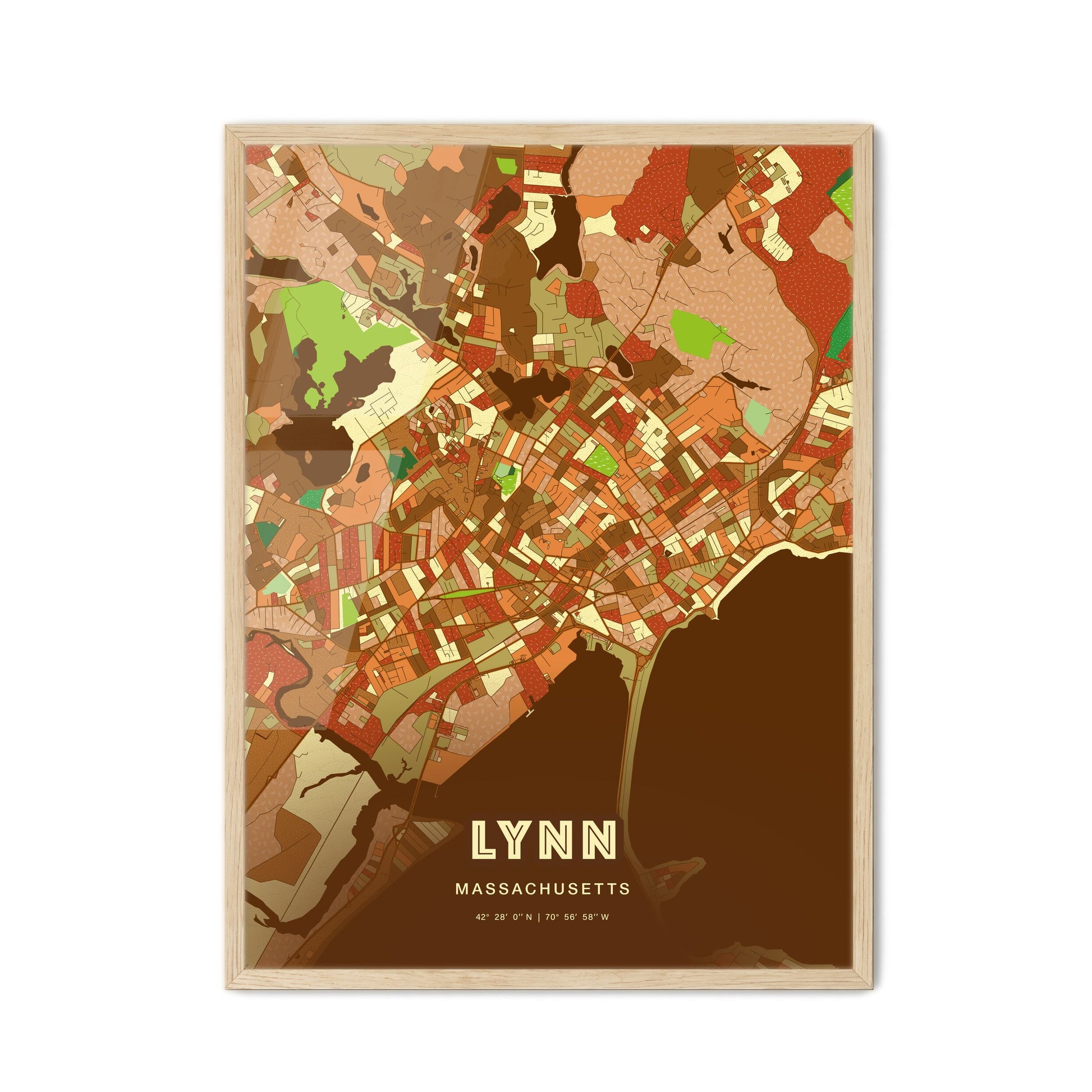 Colorful Lynn Massachusetts Fine Art Map Farmhouse