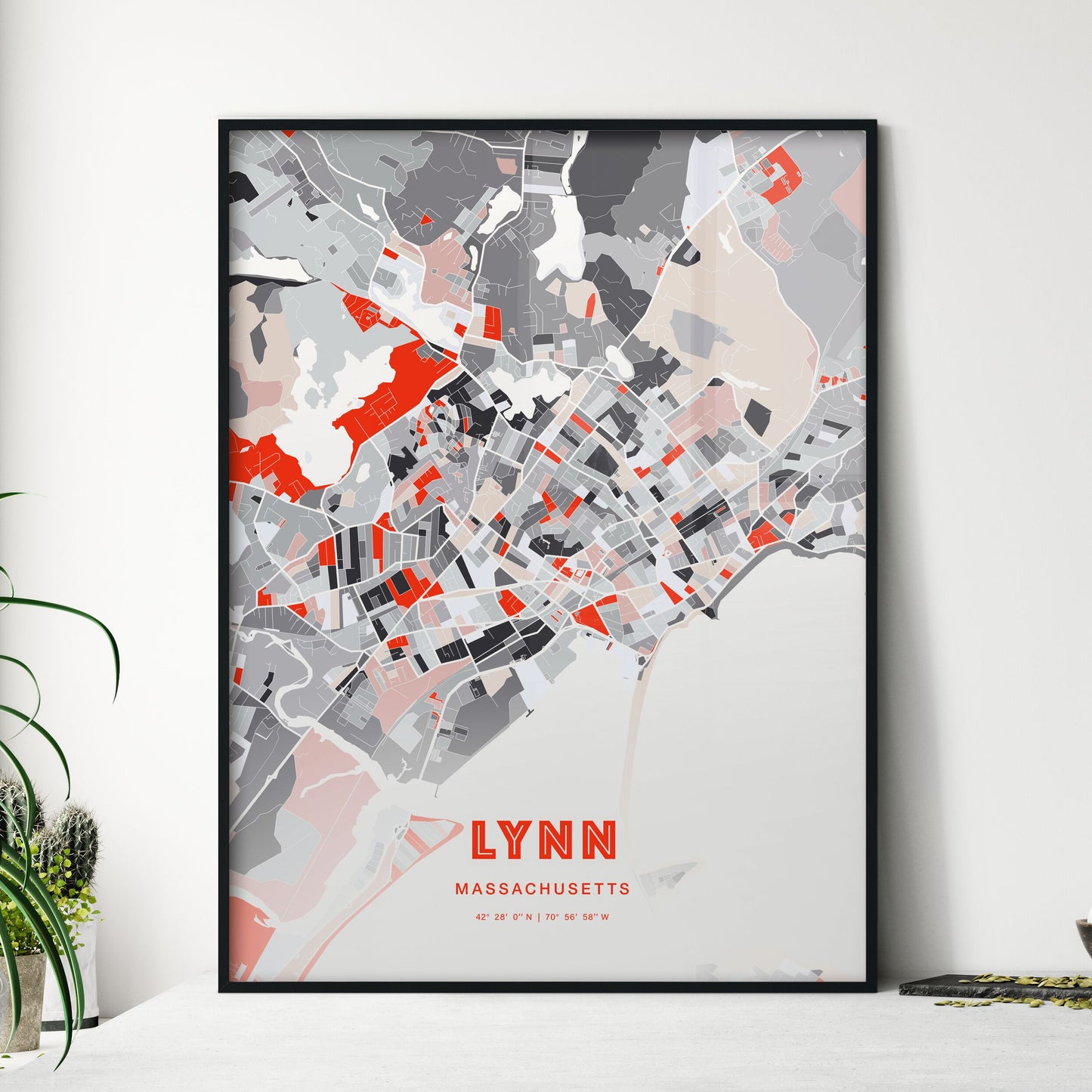 Colorful Lynn Massachusetts Fine Art Map Modern Expressive