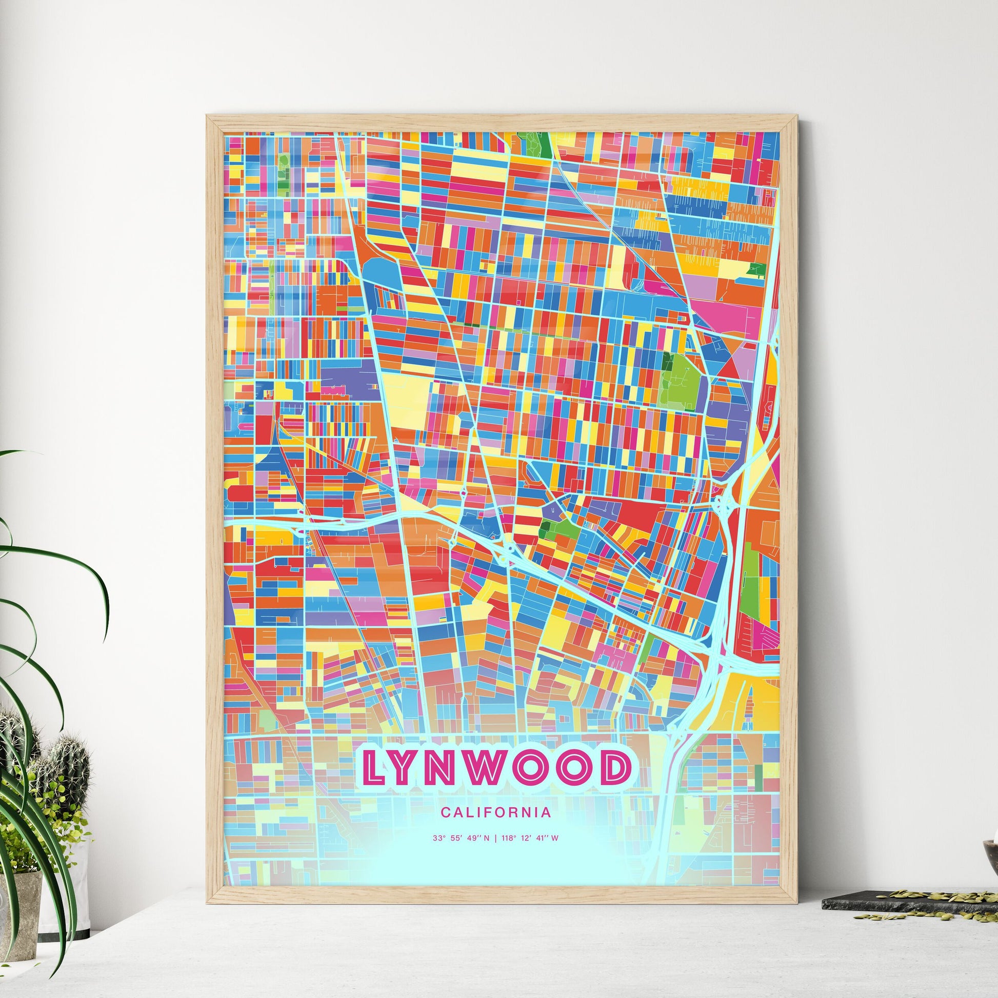 Colorful Lynwood California Fine Art Map Crazy Colors