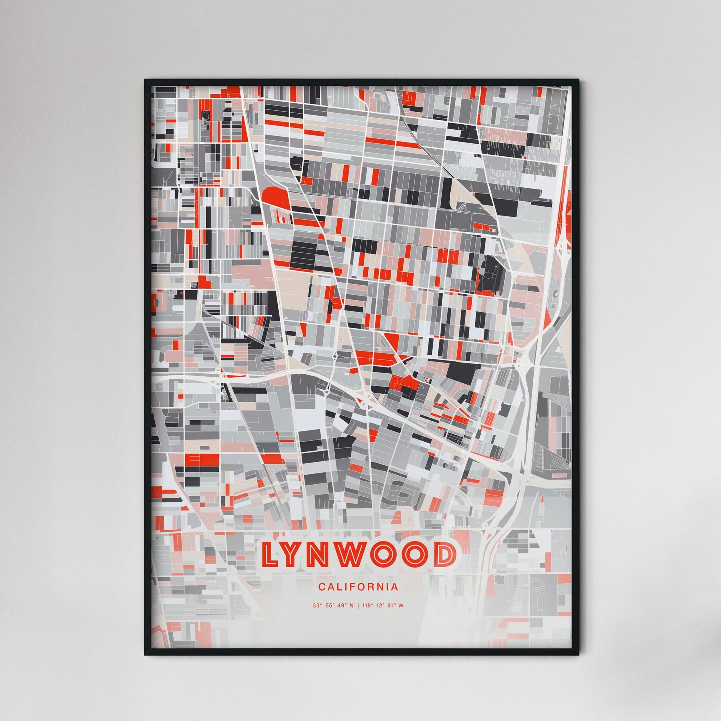 Colorful Lynwood California Fine Art Map Modern Expressive