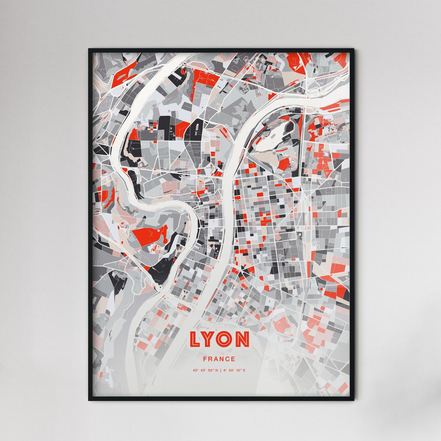 Colorful Lyon France Fine Art Map Modern Expressive