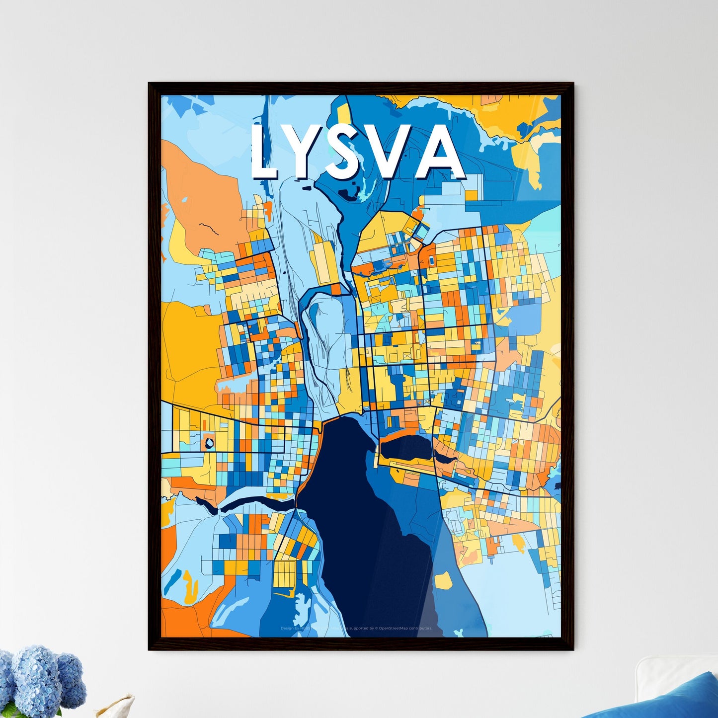 LYSVA RUSSIA Vibrant Colorful Art Map Poster Blue Orange