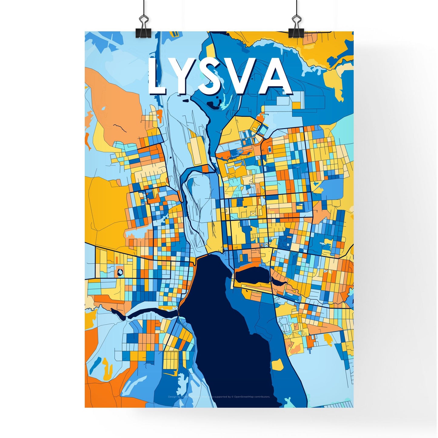 LYSVA RUSSIA Vibrant Colorful Art Map Poster Blue Orange