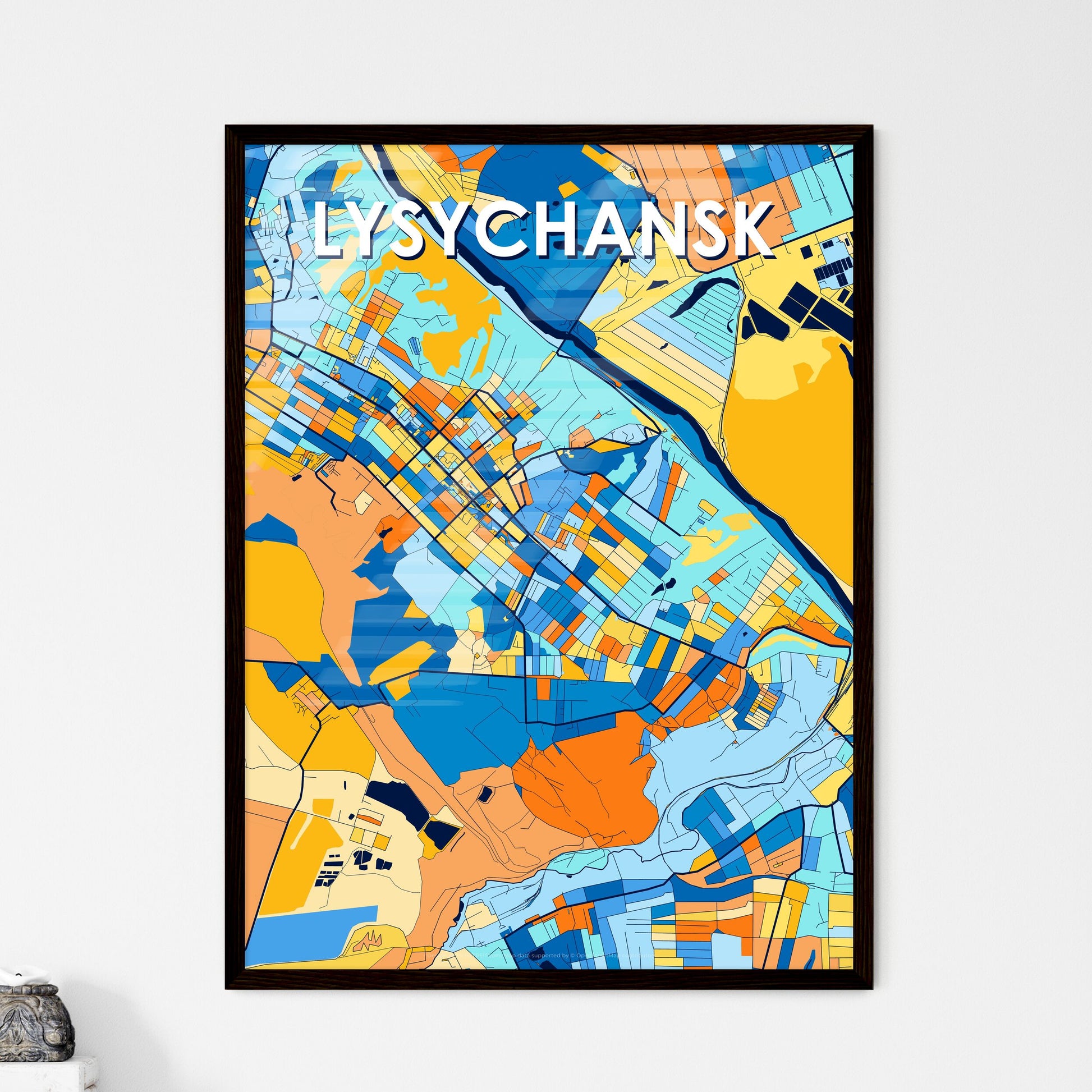 LYSYCHANSK UKRAINE Vibrant Colorful Art Map Poster Blue Orange