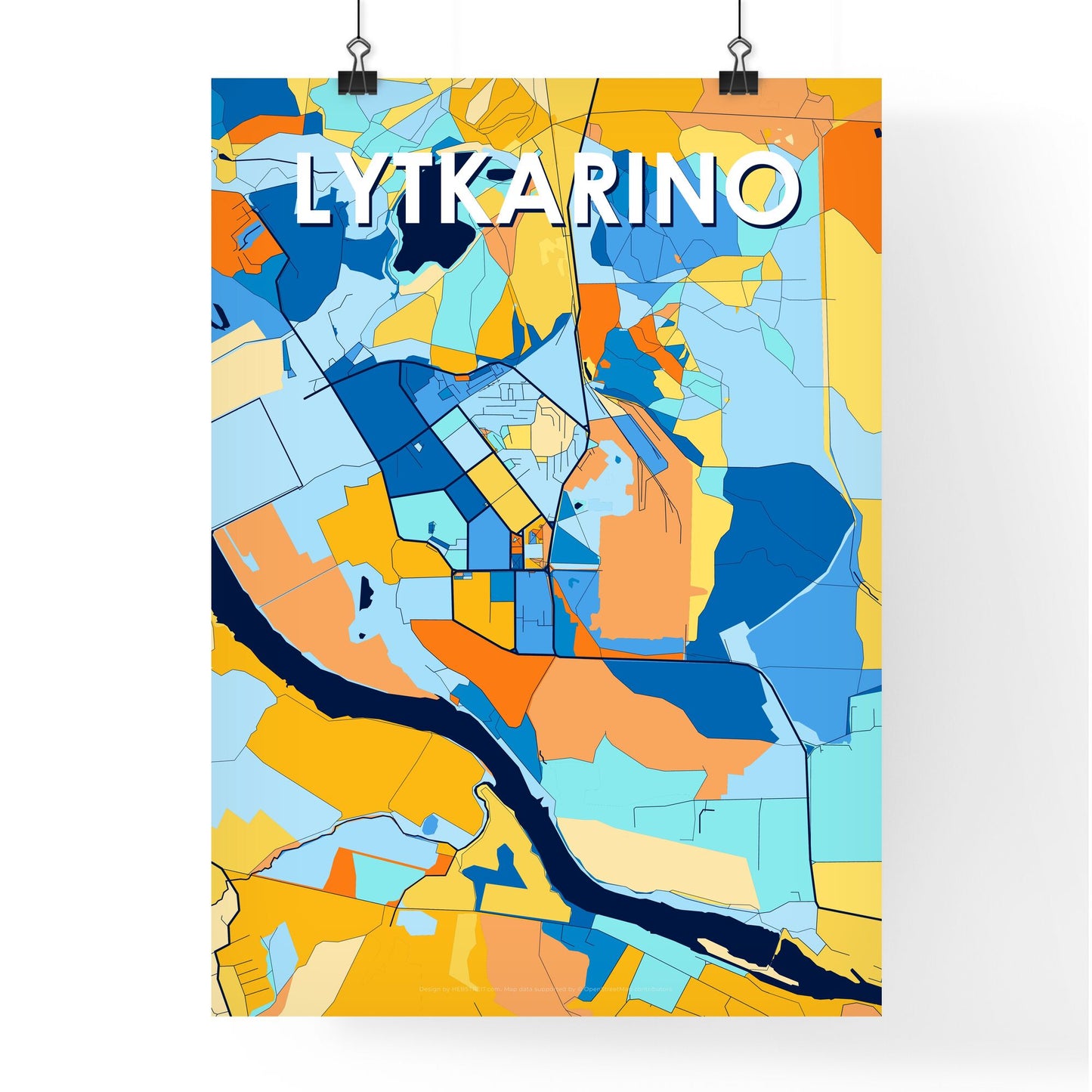 LYTKARINO RUSSIA Vibrant Colorful Art Map Poster Blue Orange