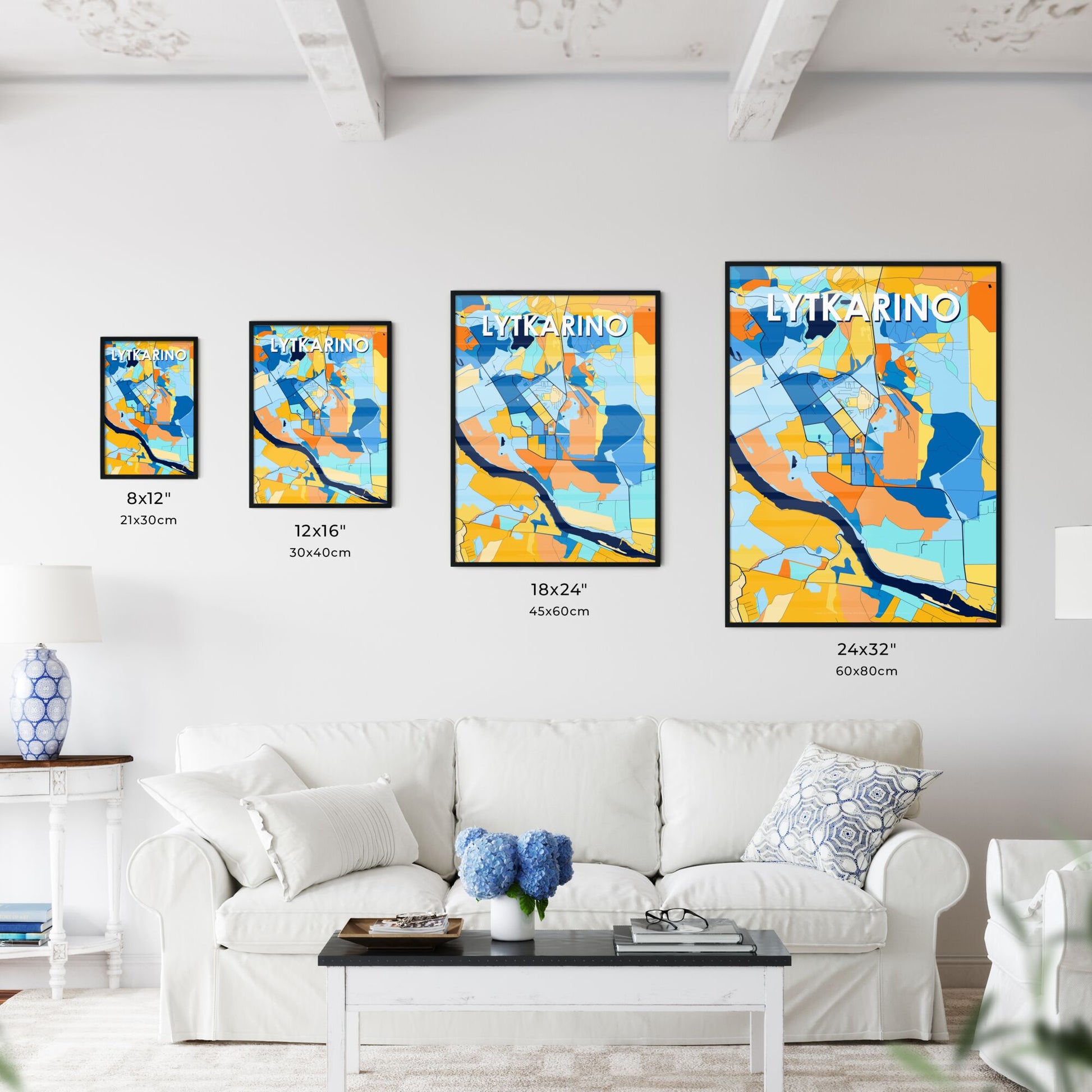 LYTKARINO RUSSIA Vibrant Colorful Art Map Poster Blue Orange