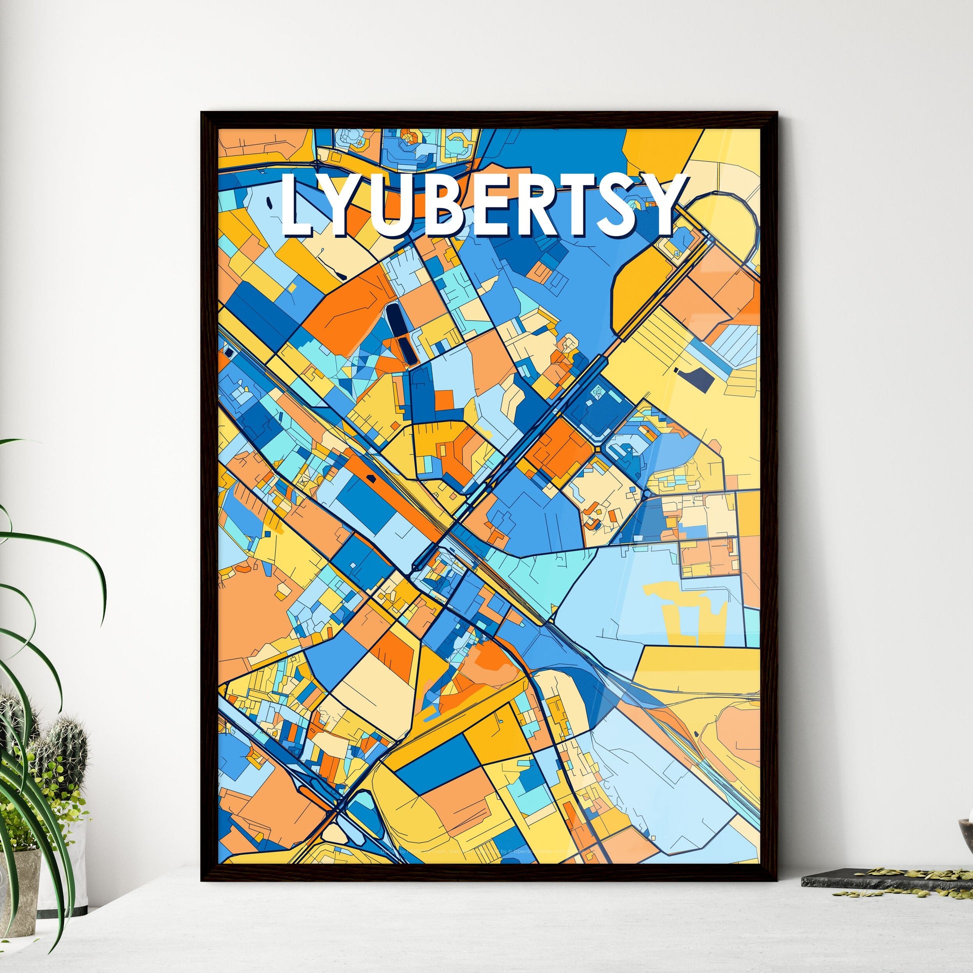 LYUBERTSY RUSSIA Vibrant Colorful Art Map Poster Blue Orange