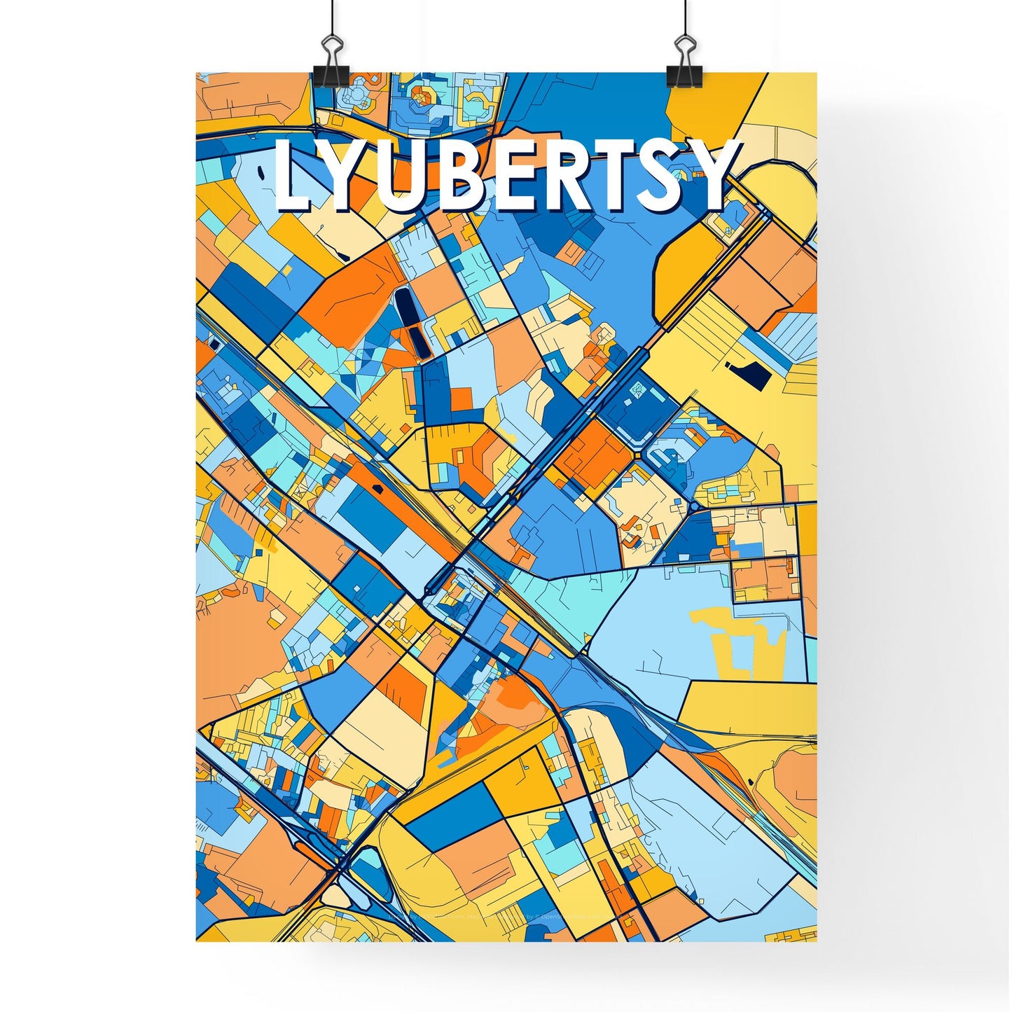 LYUBERTSY RUSSIA Vibrant Colorful Art Map Poster Blue Orange