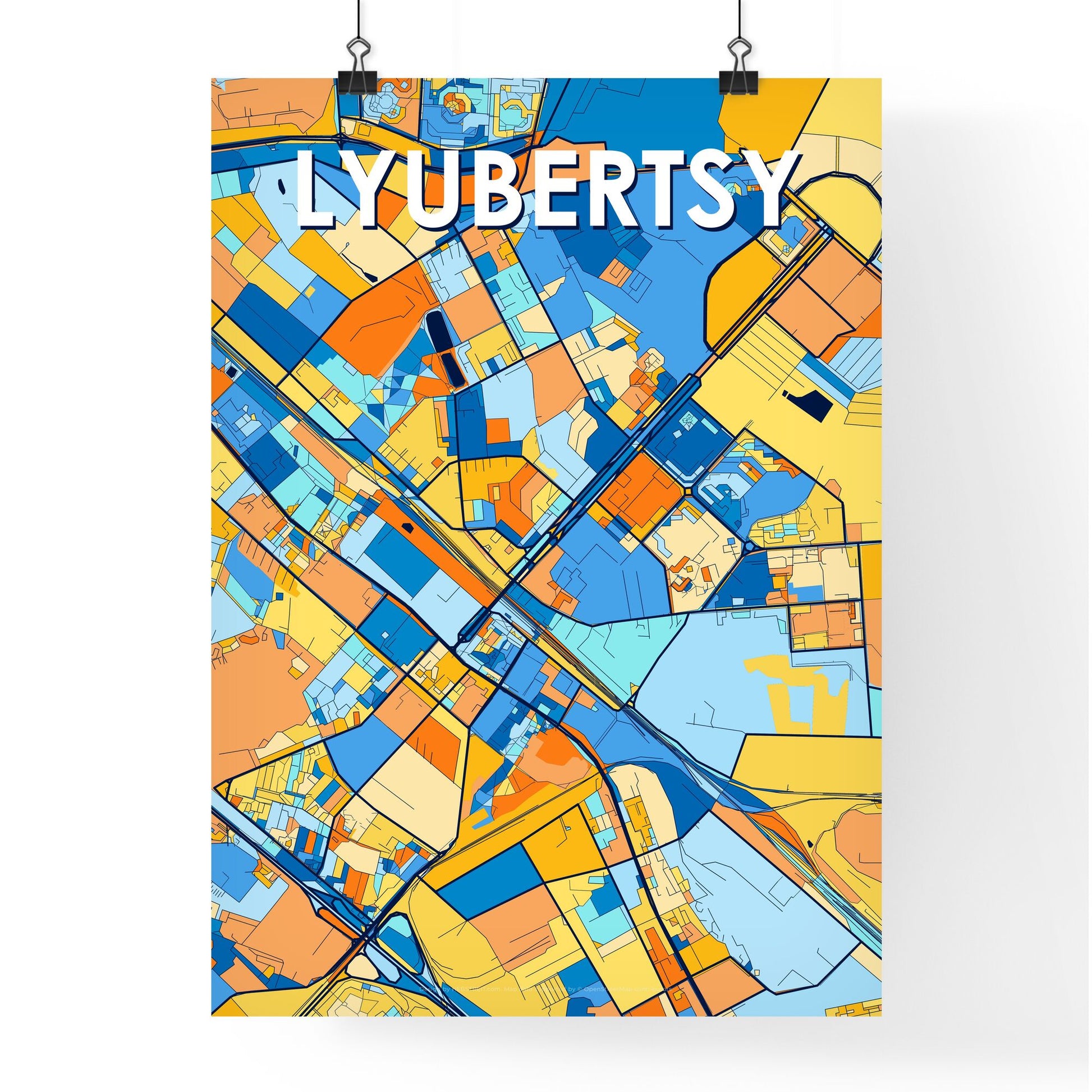 LYUBERTSY RUSSIA Vibrant Colorful Art Map Poster Blue Orange