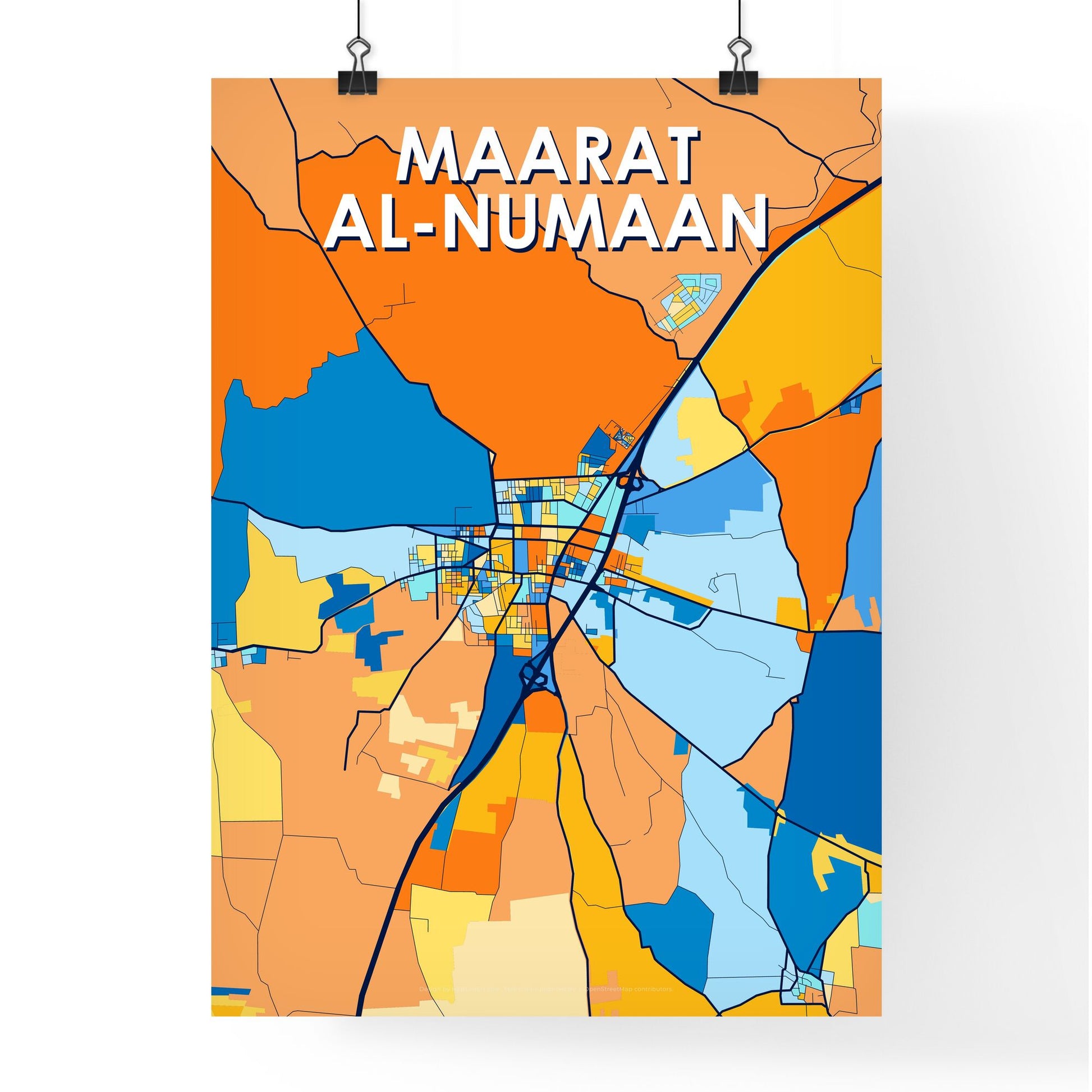 MAARAT AL-NUMAAN SYRIA Vibrant Colorful Art Map Poster Blue Orange