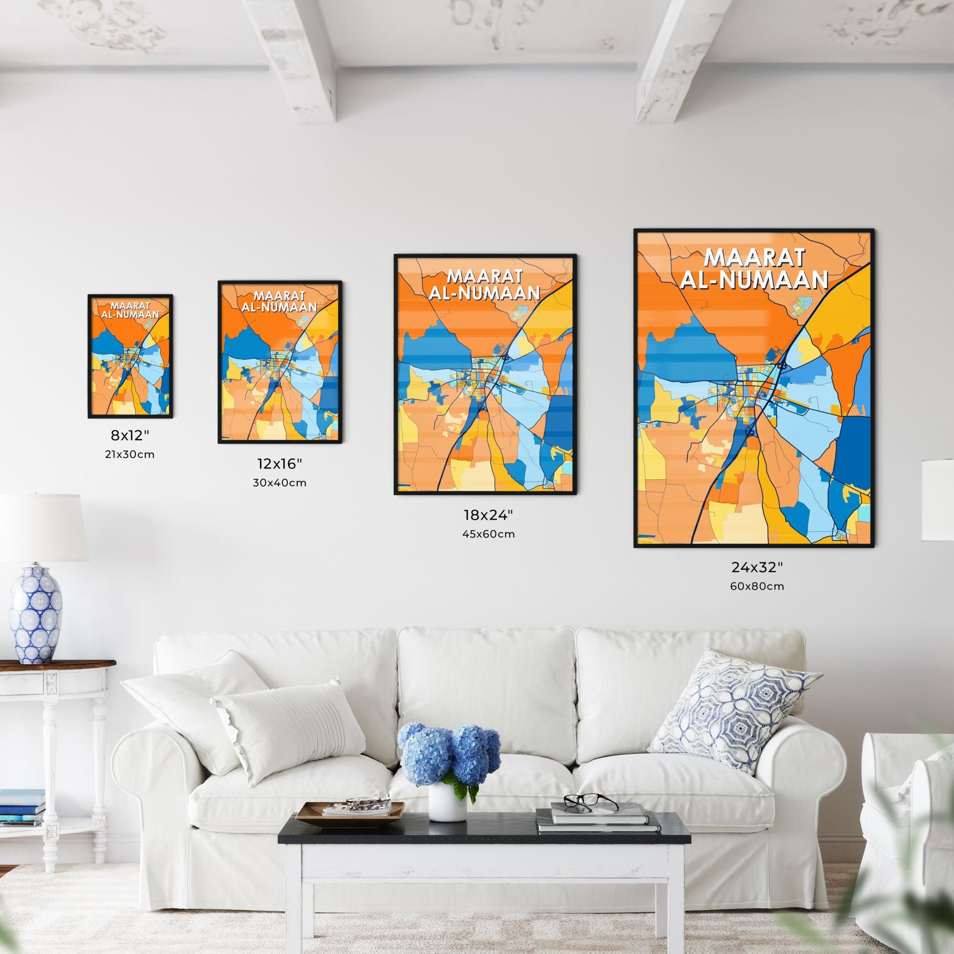 MAARAT AL-NUMAAN SYRIA Vibrant Colorful Art Map Poster Blue Orange