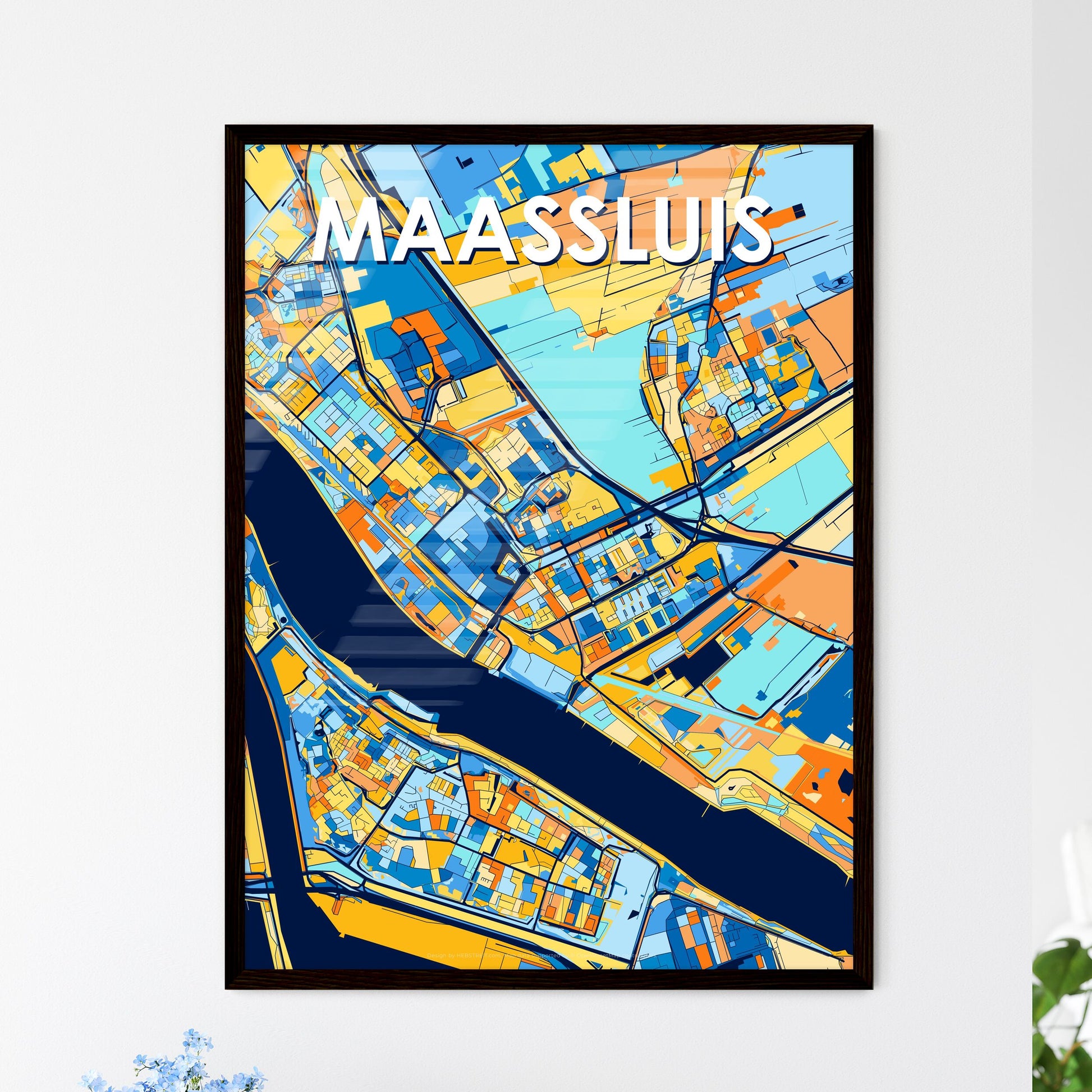 MAASSLUIS NETHERLANDS Vibrant Colorful Art Map Poster Blue Orange