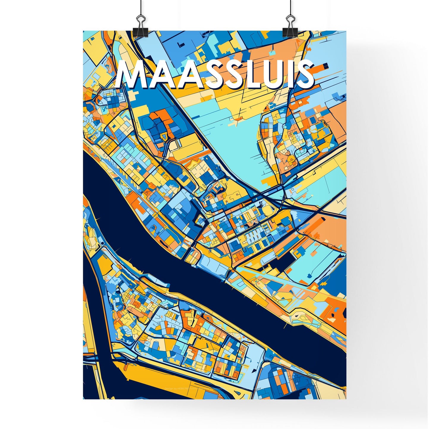 MAASSLUIS NETHERLANDS Vibrant Colorful Art Map Poster Blue Orange