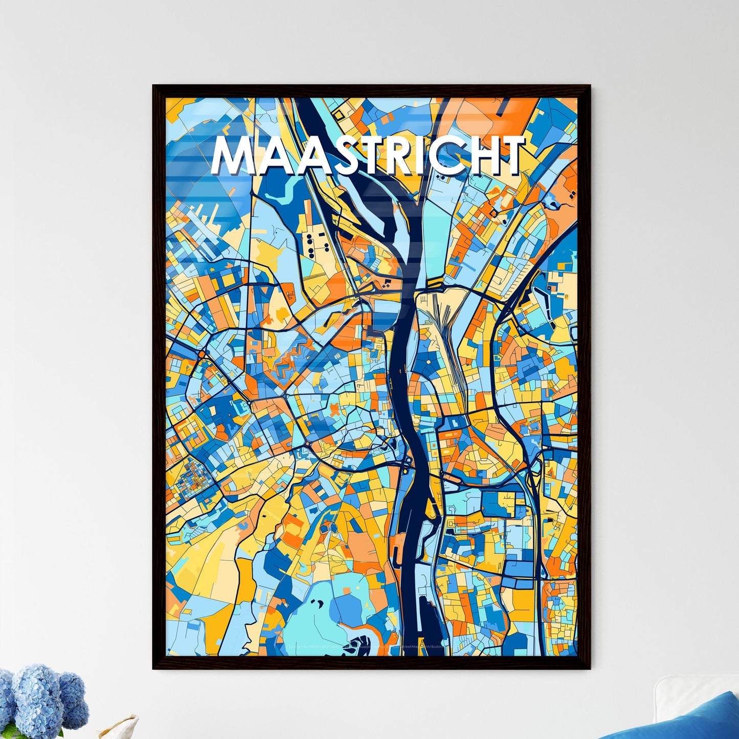 MAASTRICHT NETHERLANDS Vibrant Colorful Art Map Poster Blue Orange