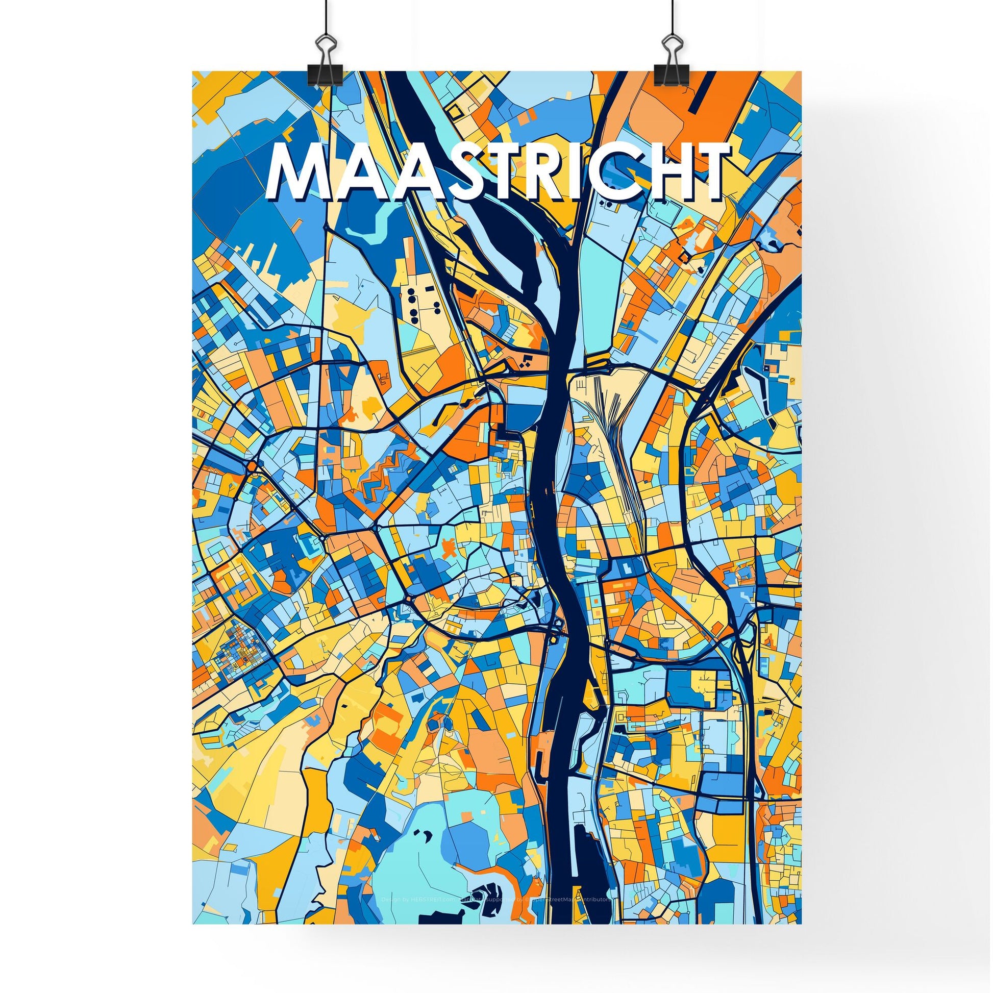 MAASTRICHT NETHERLANDS Vibrant Colorful Art Map Poster Blue Orange