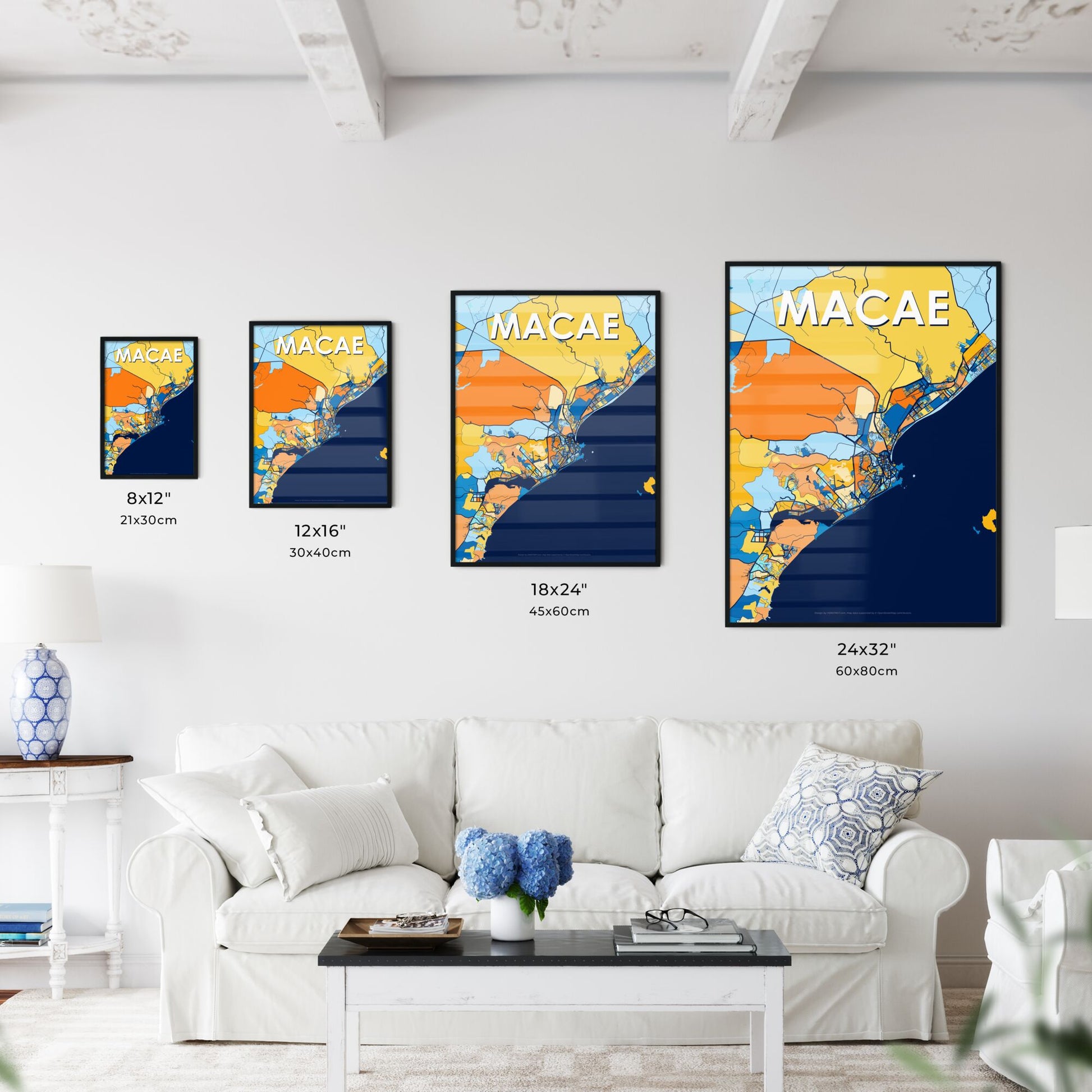 MACAE BRAZIL Vibrant Colorful Art Map Poster Blue Orange