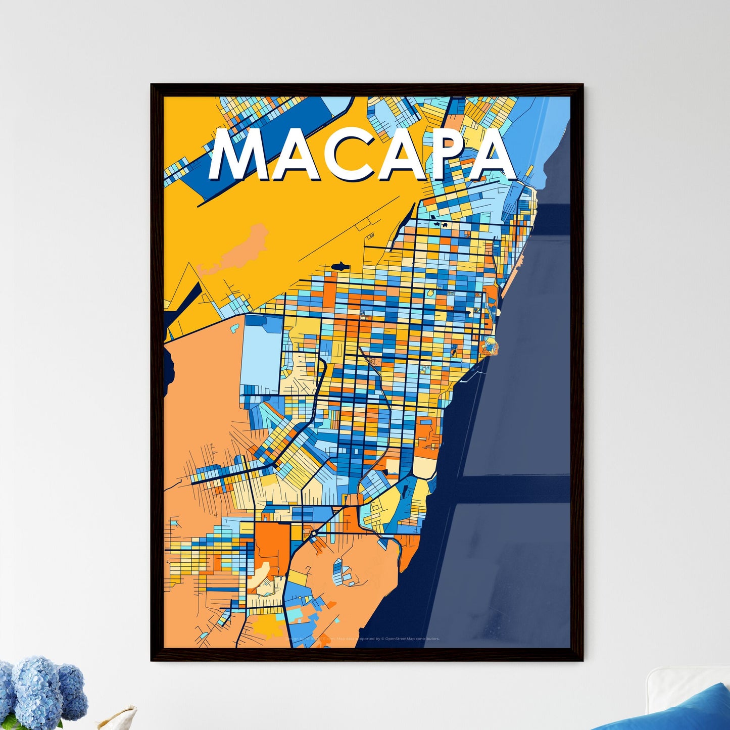 MACAPA BRAZIL Vibrant Colorful Art Map Poster Blue Orange