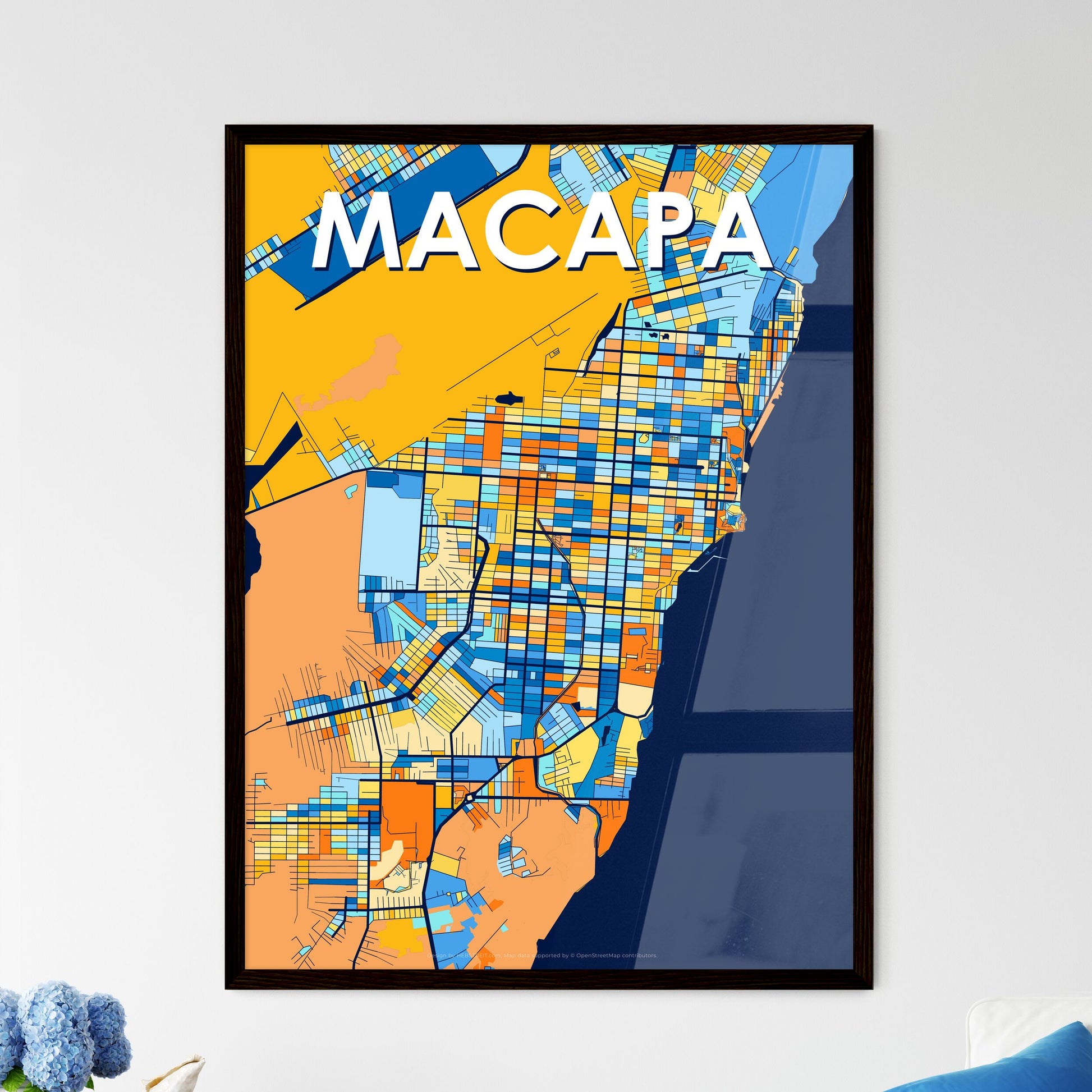 MACAPA BRAZIL Vibrant Colorful Art Map Poster Blue Orange