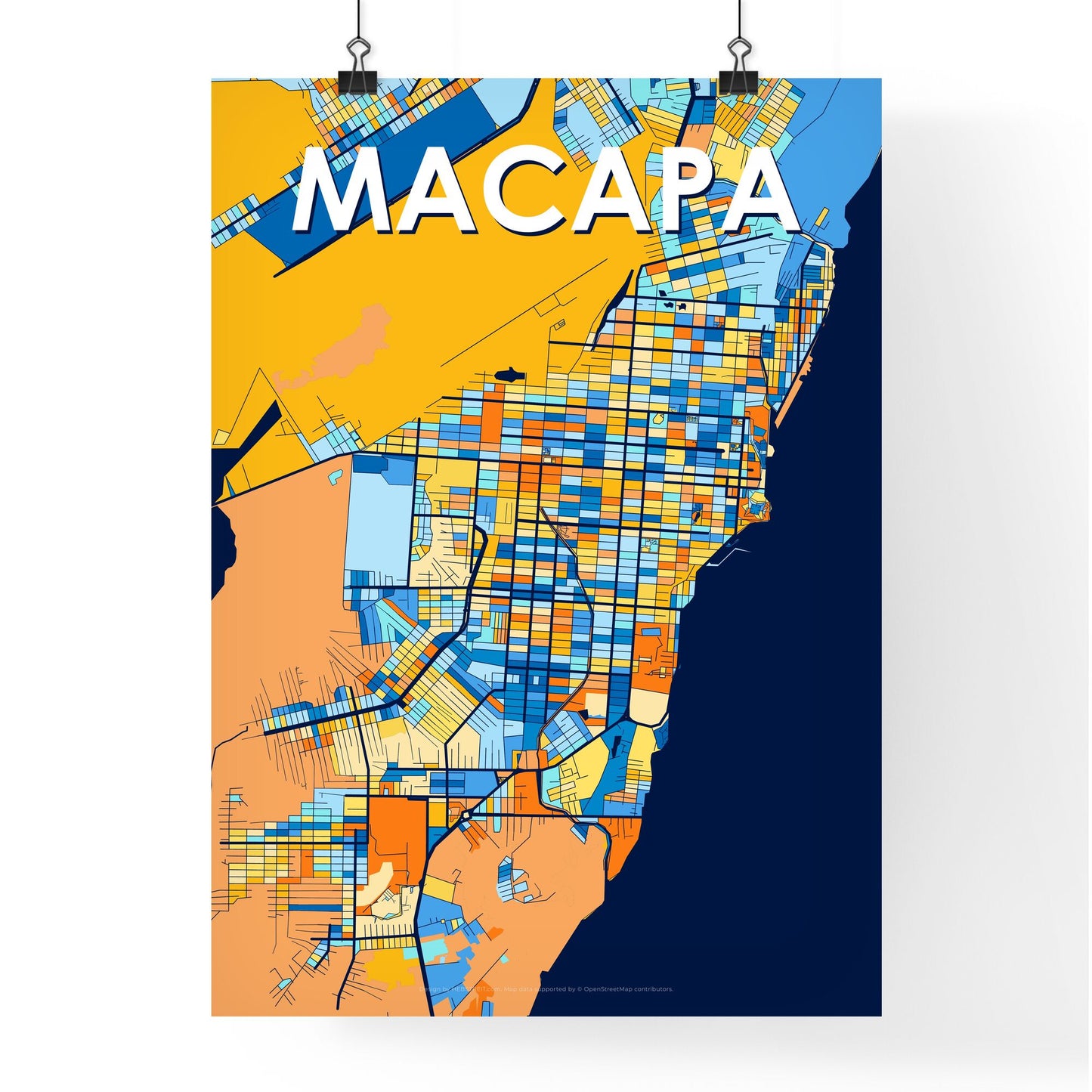 MACAPA BRAZIL Vibrant Colorful Art Map Poster Blue Orange