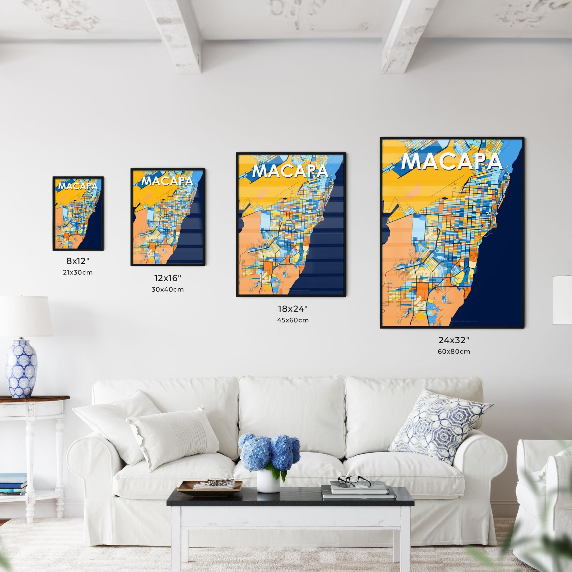 MACAPA BRAZIL Vibrant Colorful Art Map Poster Blue Orange