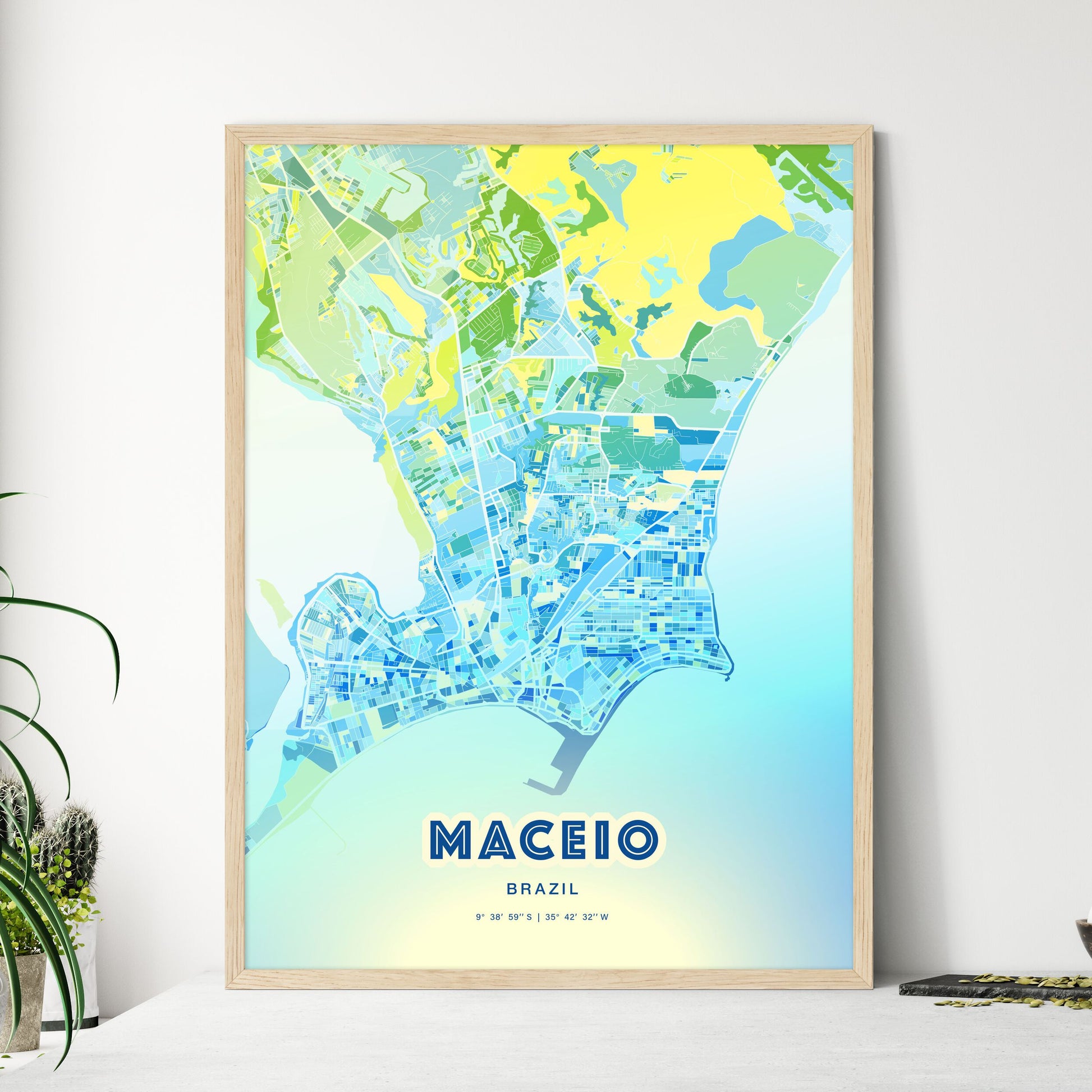 Colorful Maceio Brazil Fine Art Map Cool Blue