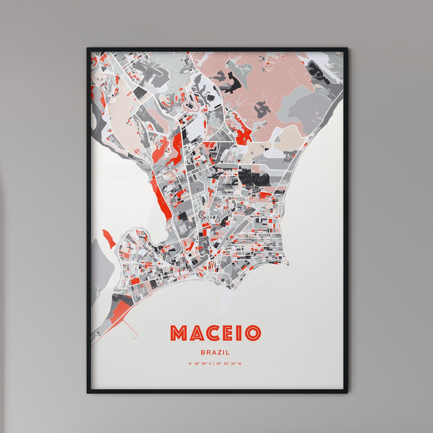 Colorful Maceio Brazil Fine Art Map Modern Expressive