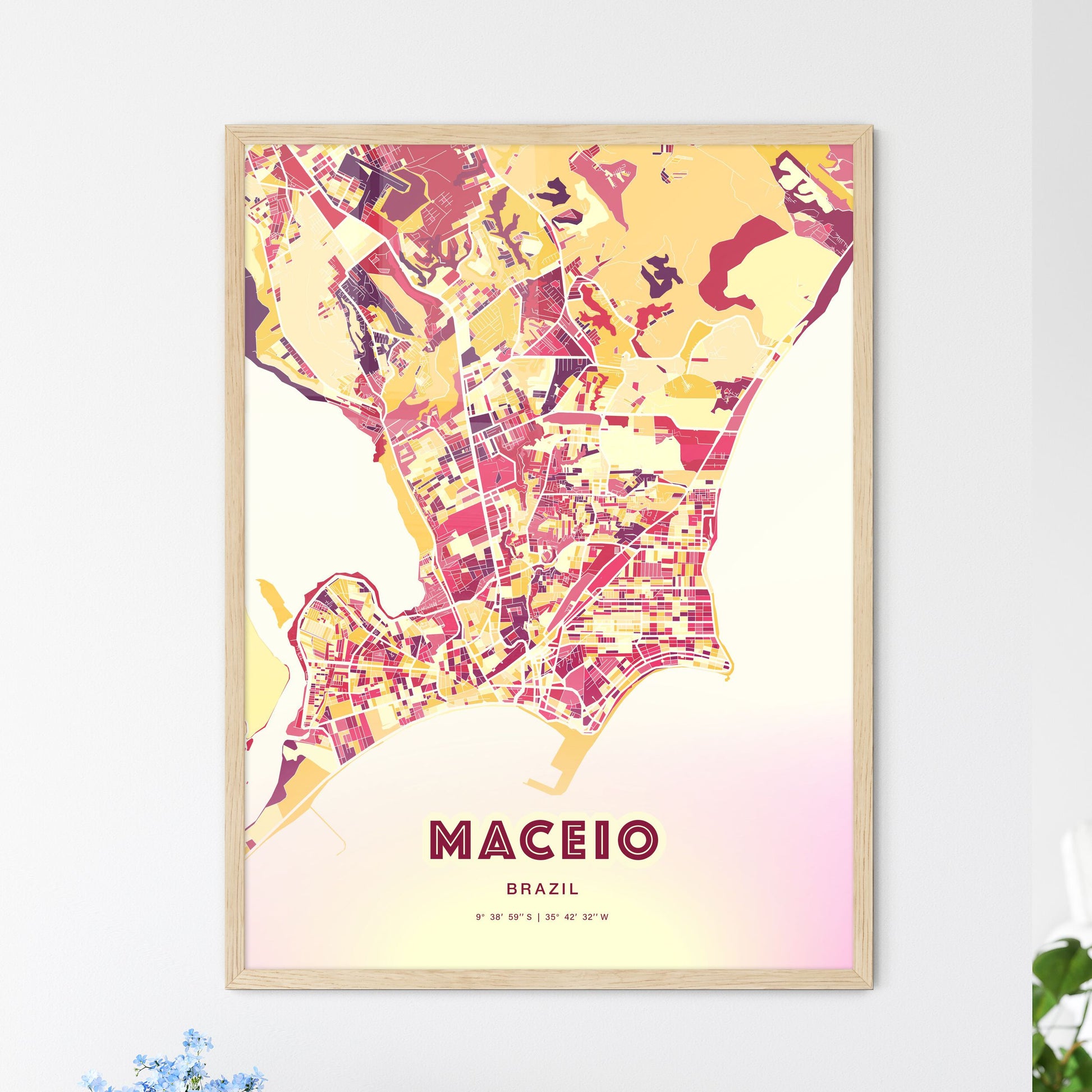 Colorful Maceio Brazil Fine Art Map Hot Red