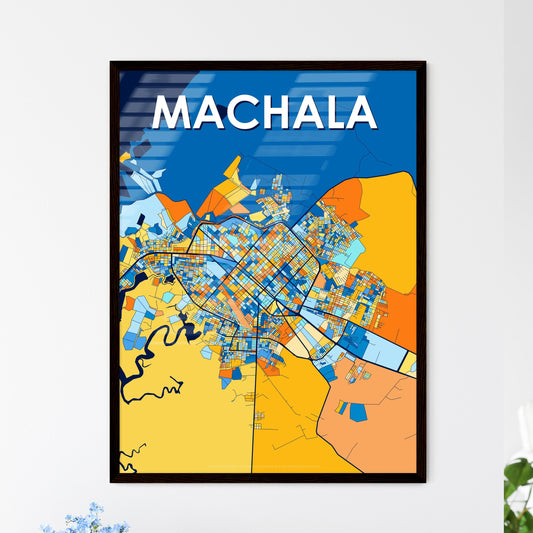 MACHALA ECUADOR Vibrant Colorful Art Map Poster Blue Orange