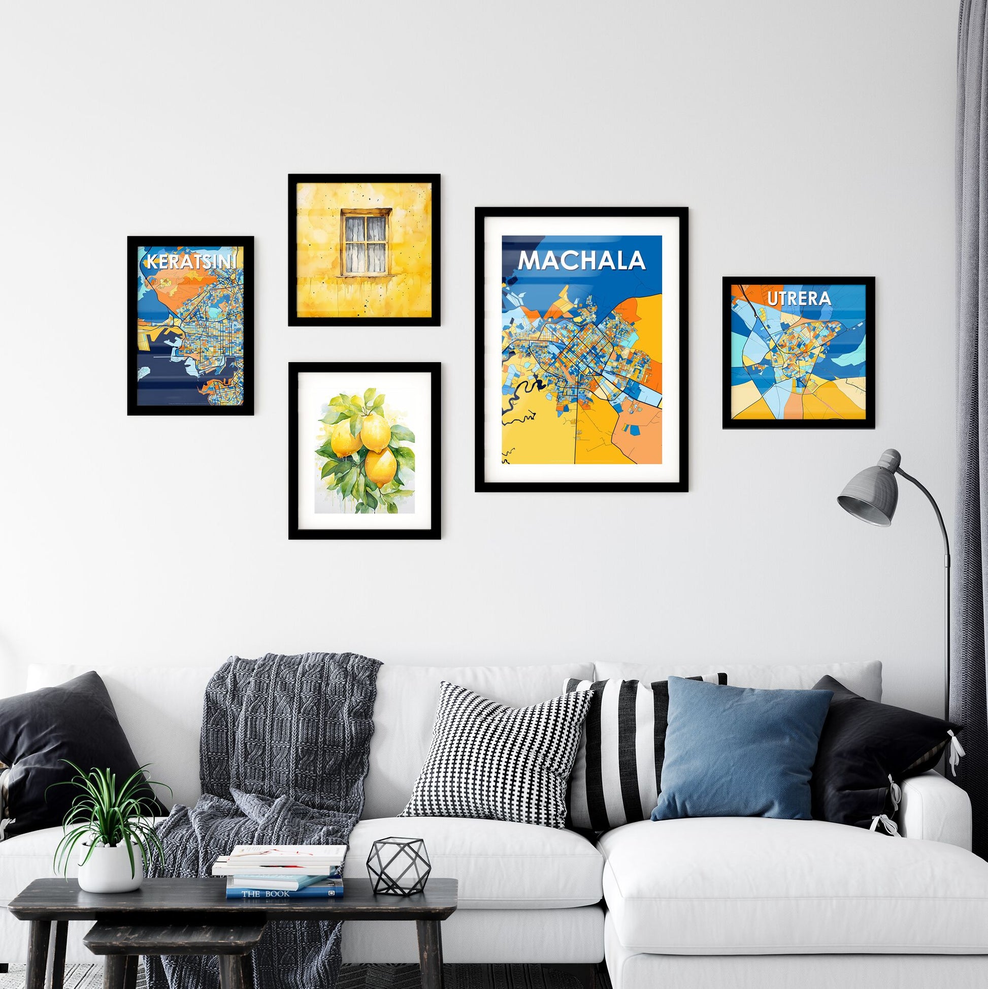 MACHALA ECUADOR Vibrant Colorful Art Map Poster Blue Orange