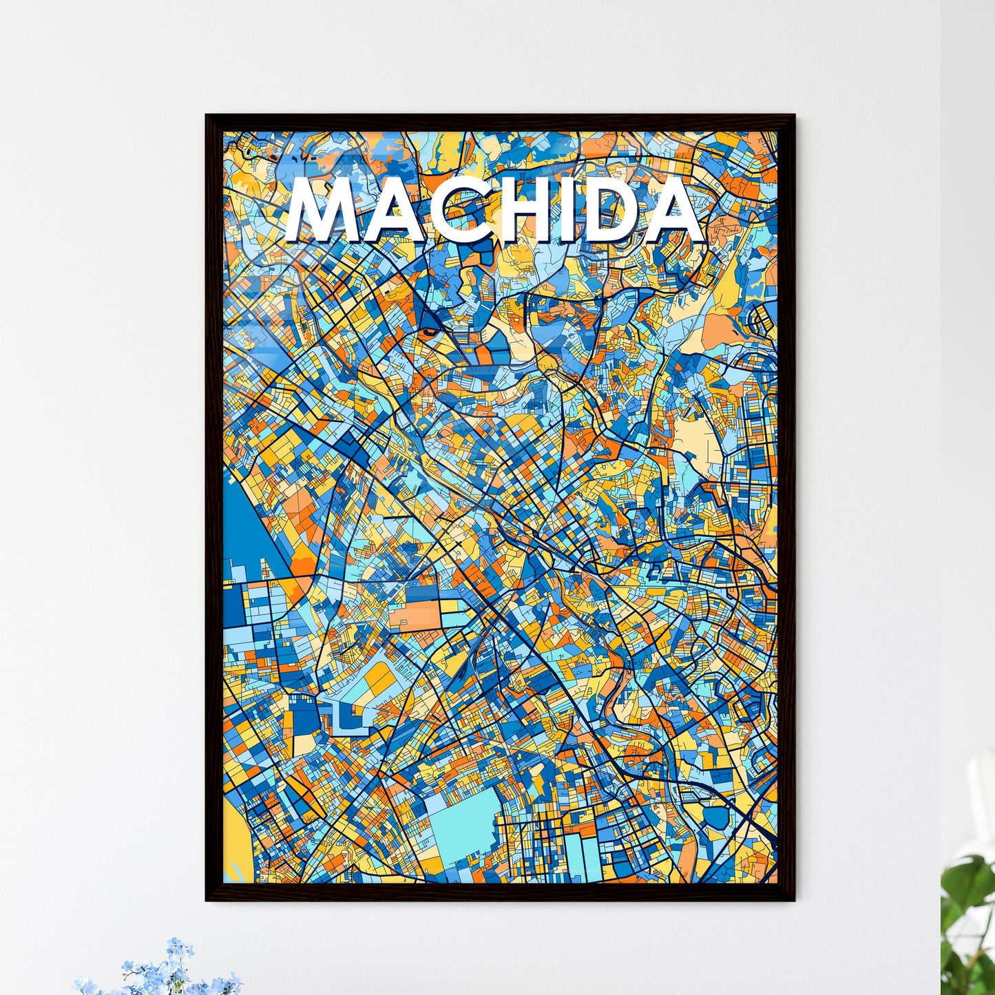 MACHIDA JAPAN Vibrant Colorful Art Map Poster Blue Orange