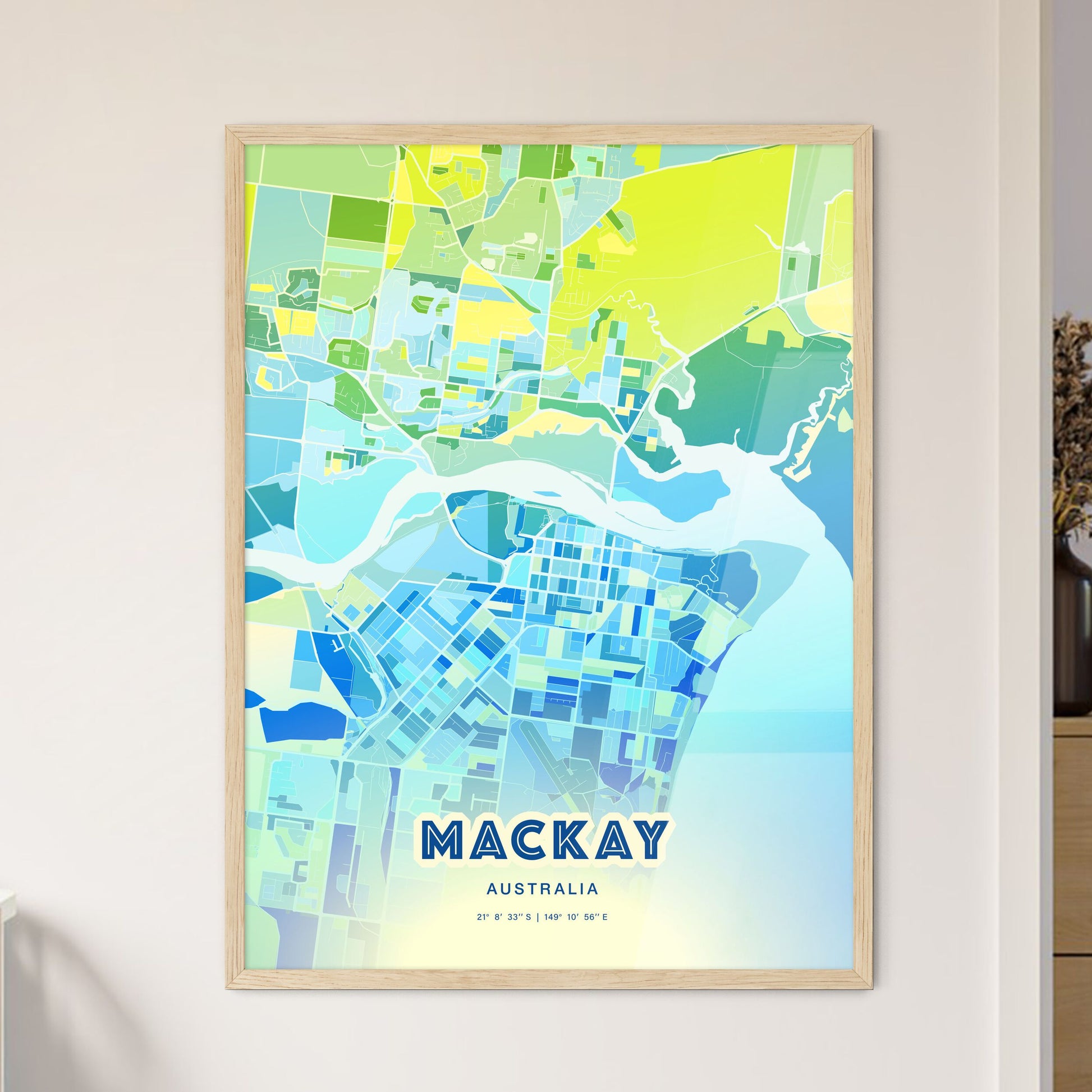 Colorful Mackay Australia Fine Art Map Cool Blue