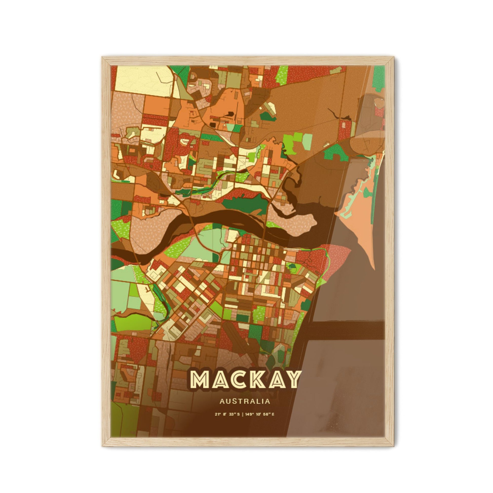 Colorful Mackay Australia Fine Art Map Farmhouse