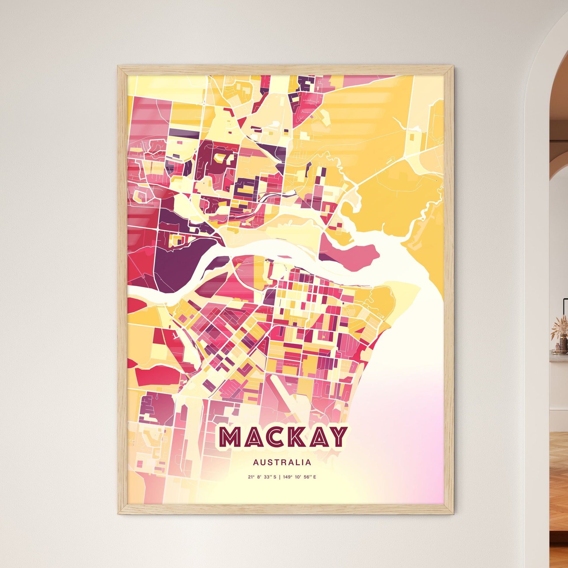 Colorful Mackay Australia Fine Art Map Hot Red