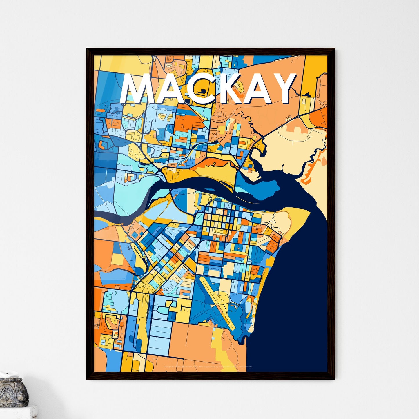 MACKAY AUSTRALIA Vibrant Colorful Art Map Poster Blue Orange